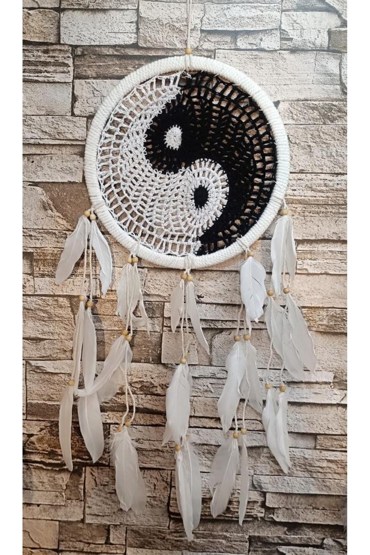 Hd Marketim Düş Kapanı Makrome Dreamcatcher Yin Yang Kuş Tüyü Rüya Kapanı Duvar Süsü Elişi