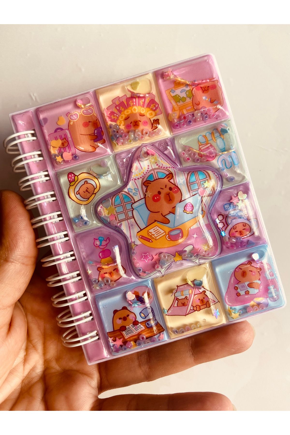 synshop Capybara Kapibara 3d Sulu Simli Boncuklu Kapak Hologram Stickerlı Not Defteri Spiralli