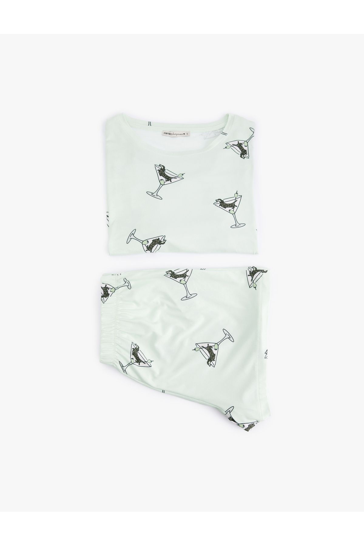 Koton Köpek Baskılı Kısa Kollu Bisiklet Yaka Şortlu Pijama Takımı