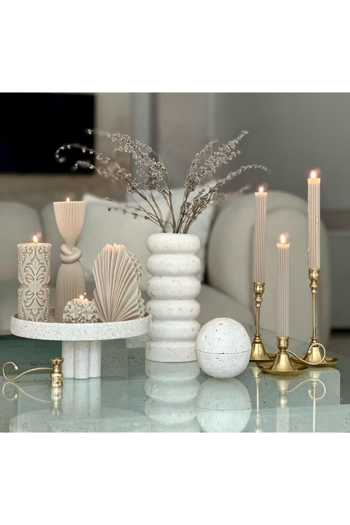 SCA CANDLE Dekoratif Mum Çizgili Mum +Duyum +Palm +Gül +Çizgili şamdan Mum toplam 7 parça