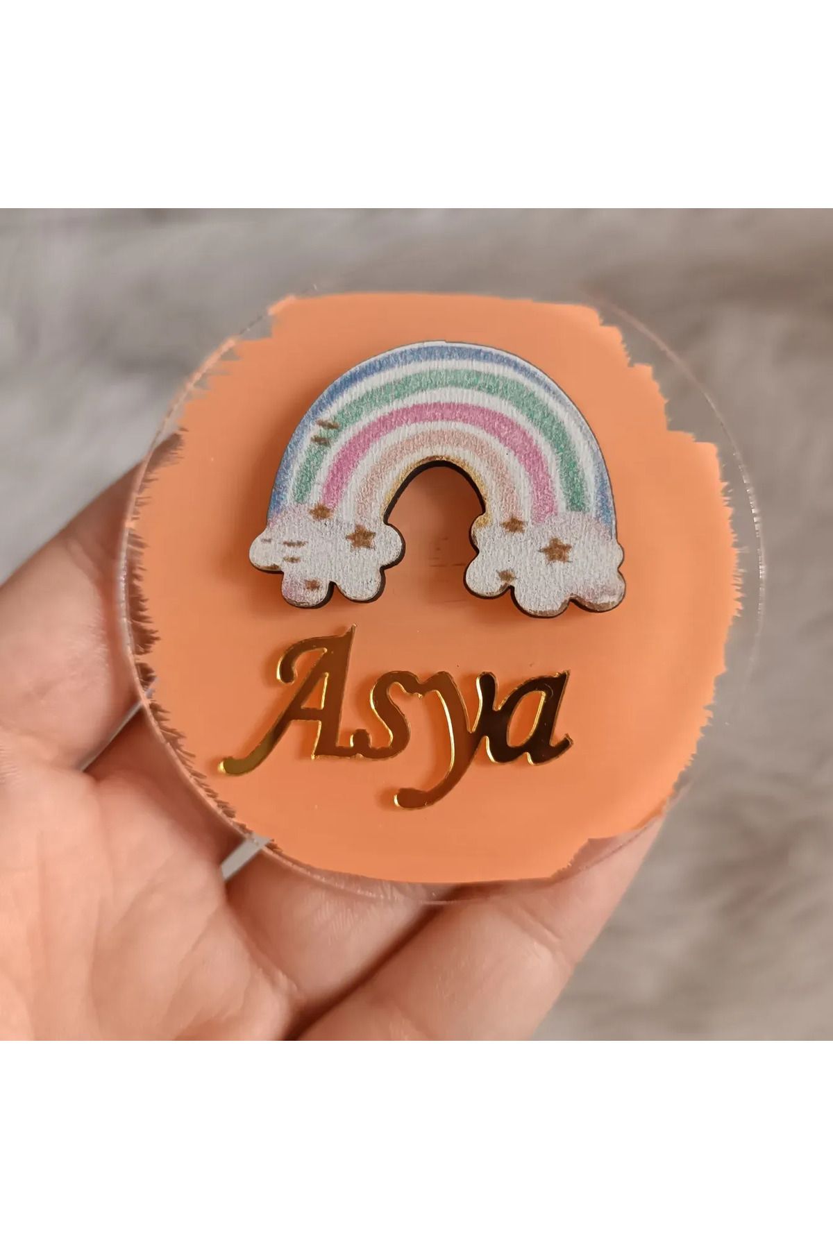 Doğrukan Hediyelik Pastel gökkuşağı konsept pleksi yenidoğan doğum günü mevlüt magnet hediyelik (10 adet)