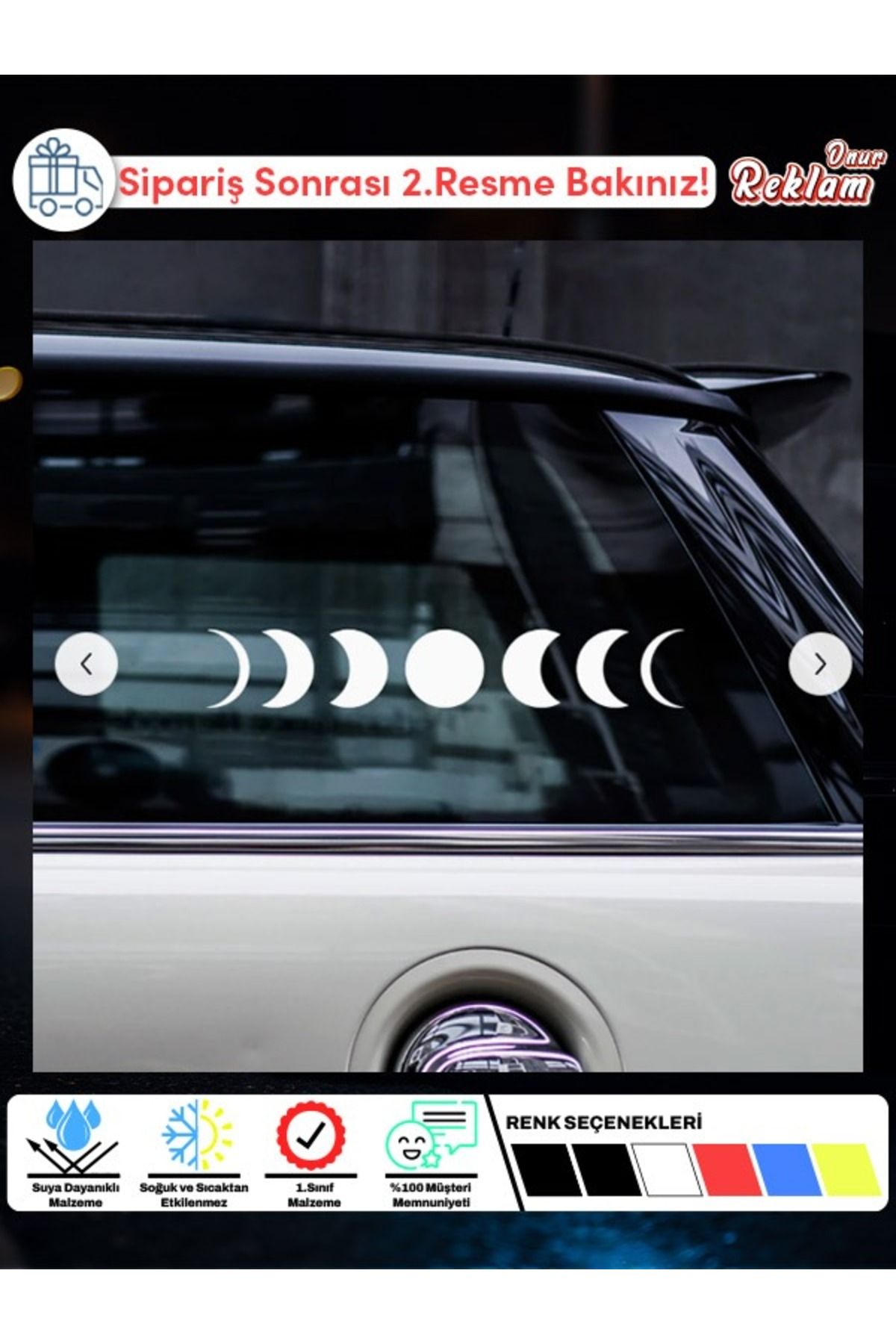 Onur Reklam Moon Phases Sticker – Ay Evreleri Araç & Yüzey Etiketi (Suya Dayanıklı)