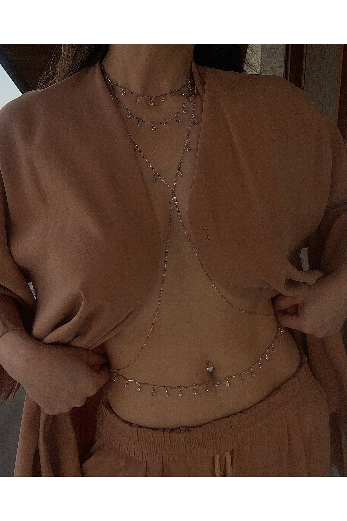 pop up store Zirkon Damla İkili Kolye ve Vücut Aksesuarı SET