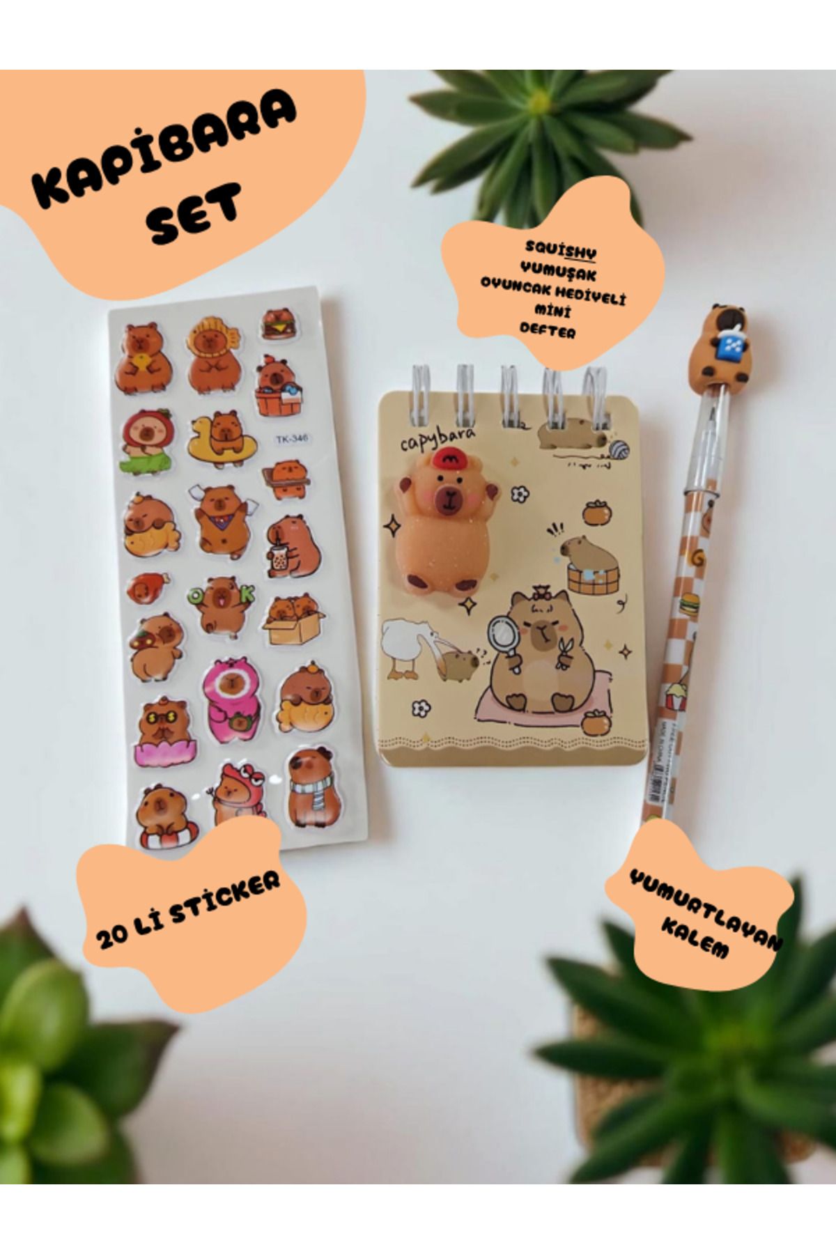 ALLStore Capybara KAPİBARA 3'LÜ SET NOT DEFTERİ-STİCKER-YUMURTLAYAN KALEM