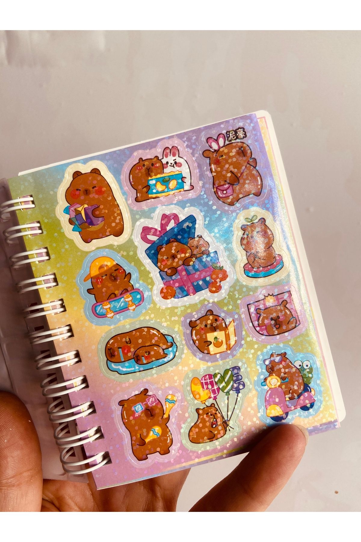synshop-Capybara Kapibara 3d Water Glitter Husă cu mărgele Hologramă Autocolant Blocnotes Spiral 2