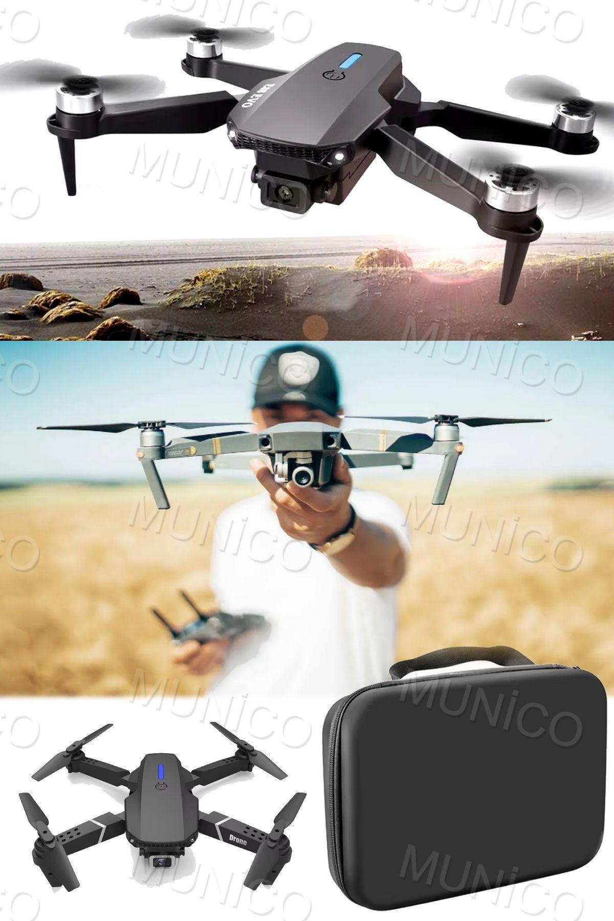 Munico Android Ios Uyumlu Katlanabilir Taşıma Çantalı Kameralı Drone Net Görüntü 4K Evo Engel Sensörlü Fpv