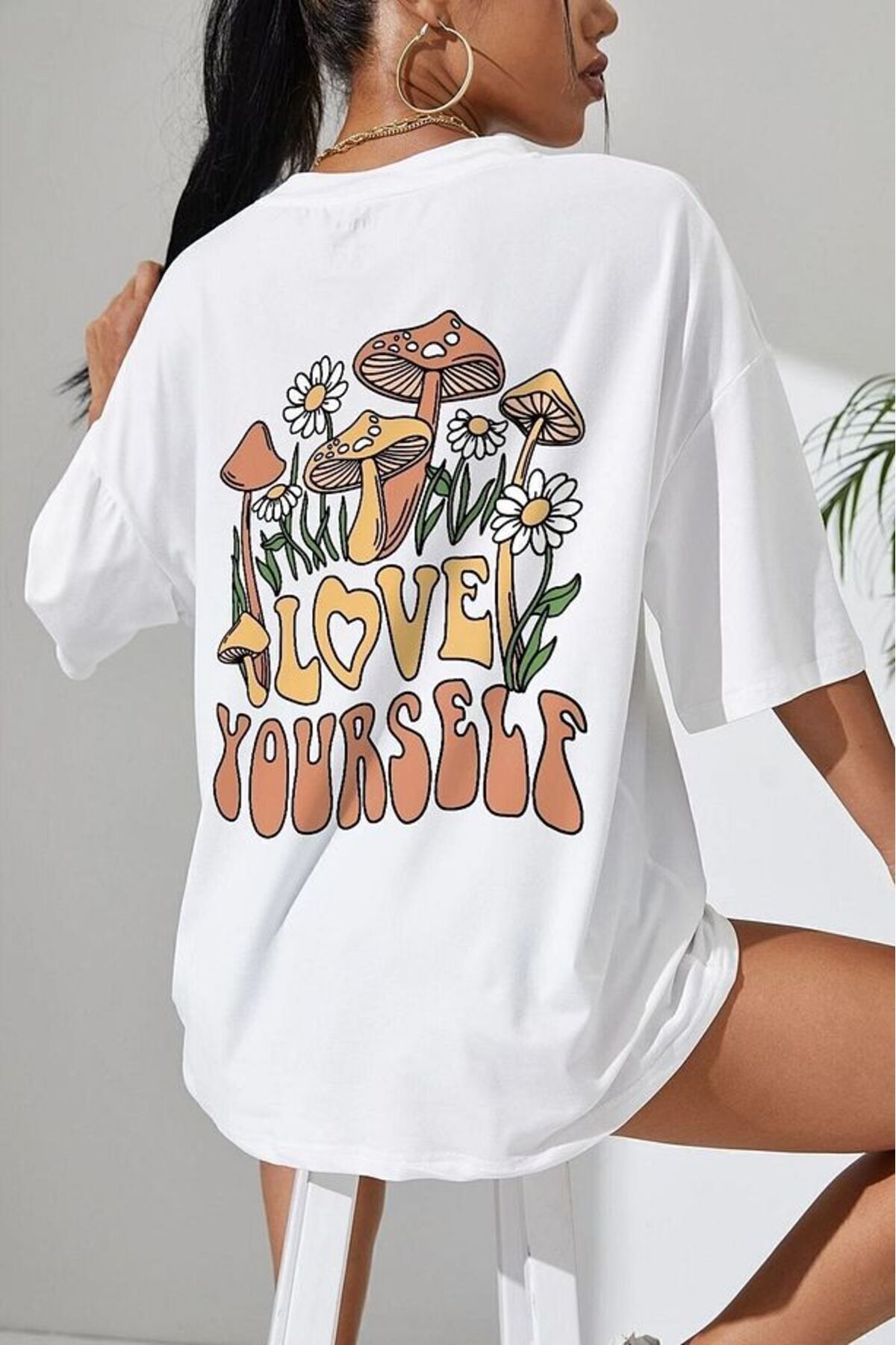 pandy Unisex Love Yourself Baskılı Oversize Kısa Kollu Tişört