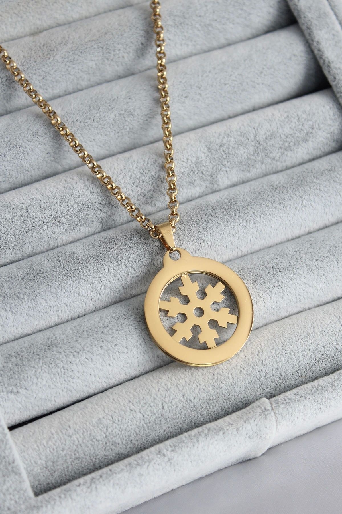 shopwave 316L Çelik Gold Renk Kar Tanesi Model Kadın Kolye
