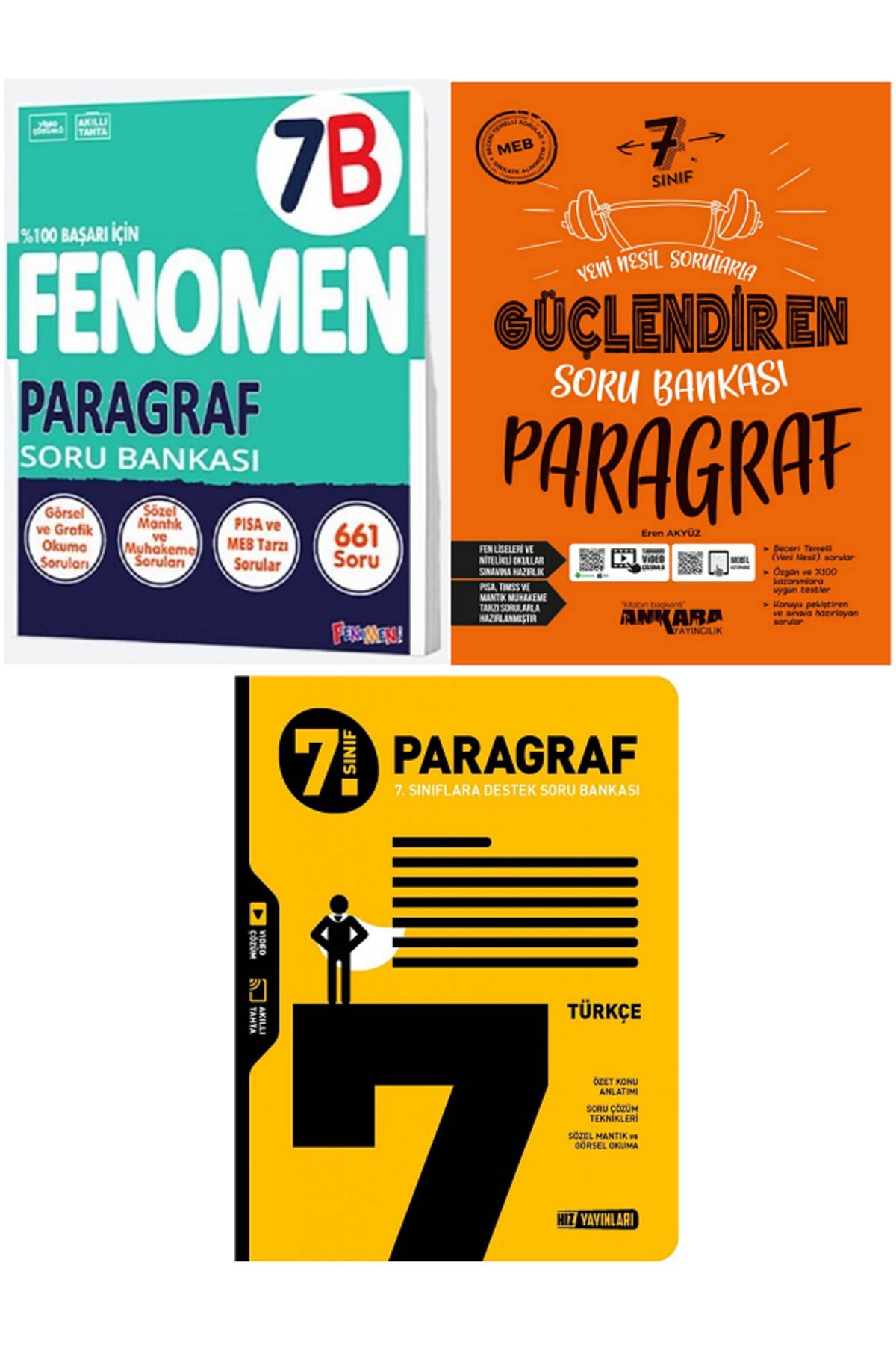 Evrensel İletişim Yayınları 7.Sınıf Fenomen 7B Paragraf Soru Bankaları + Ankara Güçlendiren + Hız Yayınları / 3 KİTAP SET