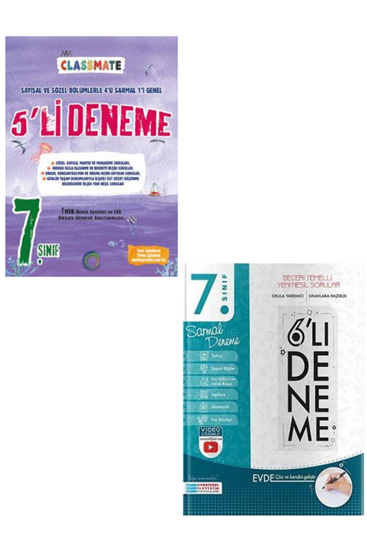 Evrensel İletişim Yayınları 7.Sınıf Okyanus Classmate 5'Li Deneme + 7.Sınıf Evrensel 6'Lı Sarmal Deneme / 2 KİTAP SET