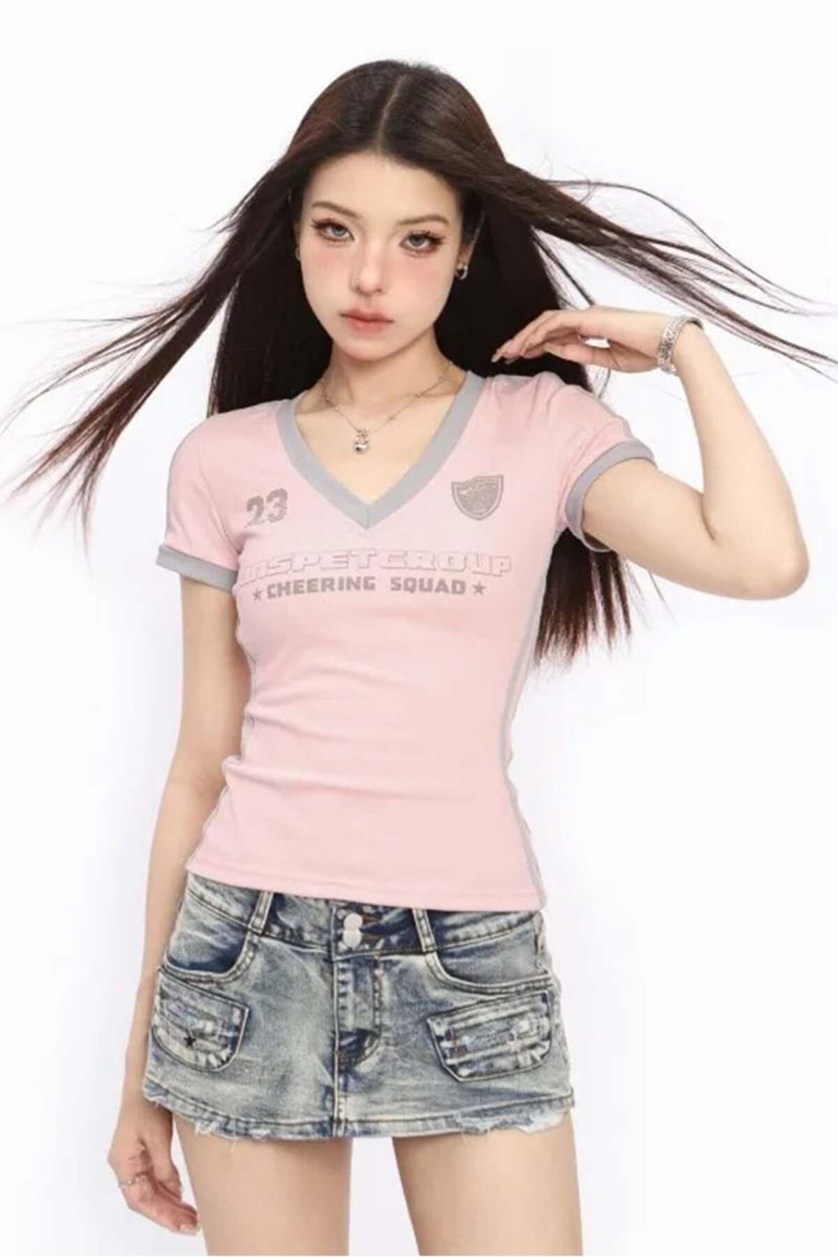 Karakedi Şerit Detay No 23 Baskılı Kısa Kollu Crop Body