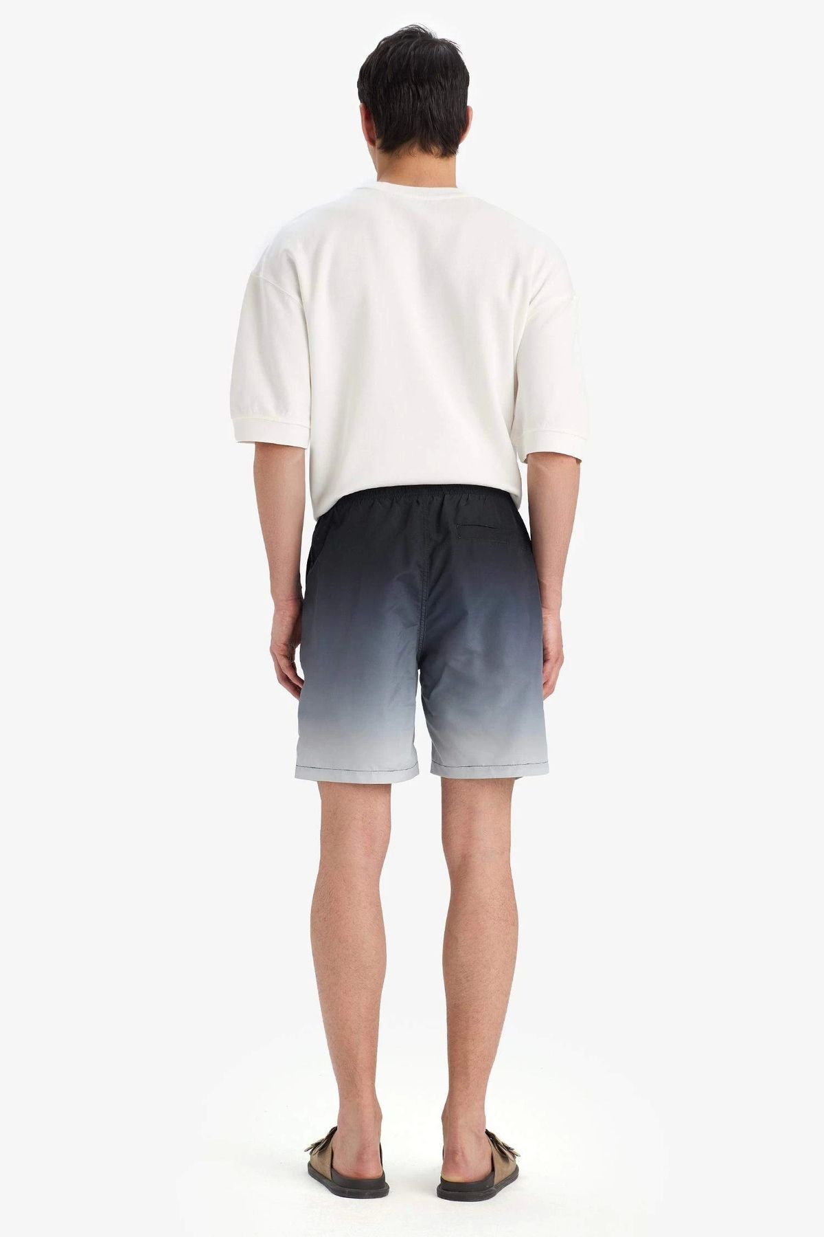 DeFacto-Z6873 Black Regular Fit Gradient Printed Mesh Lined Above Knee Sea Shorts 6