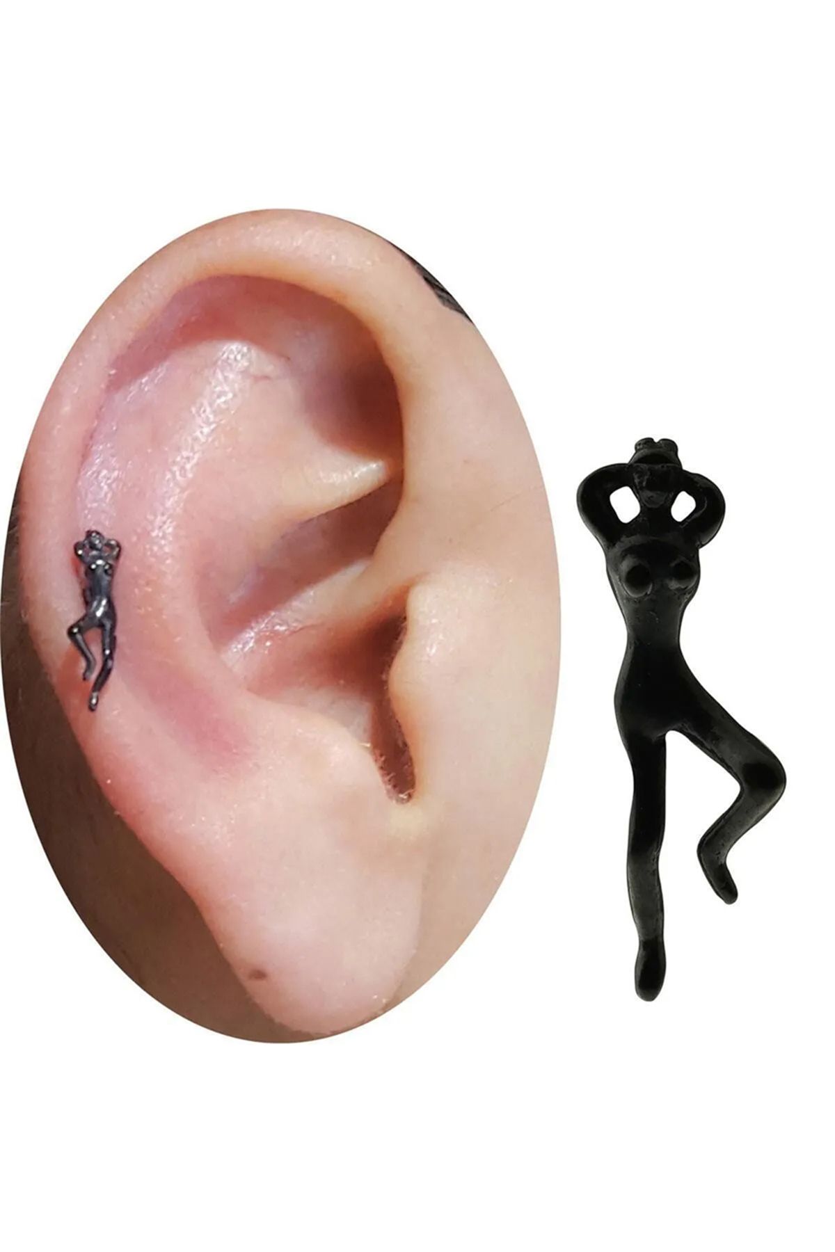 Cadının Dükkanı Çelik Kadın Siyah Tragus Helix Kıkırdak Piercing