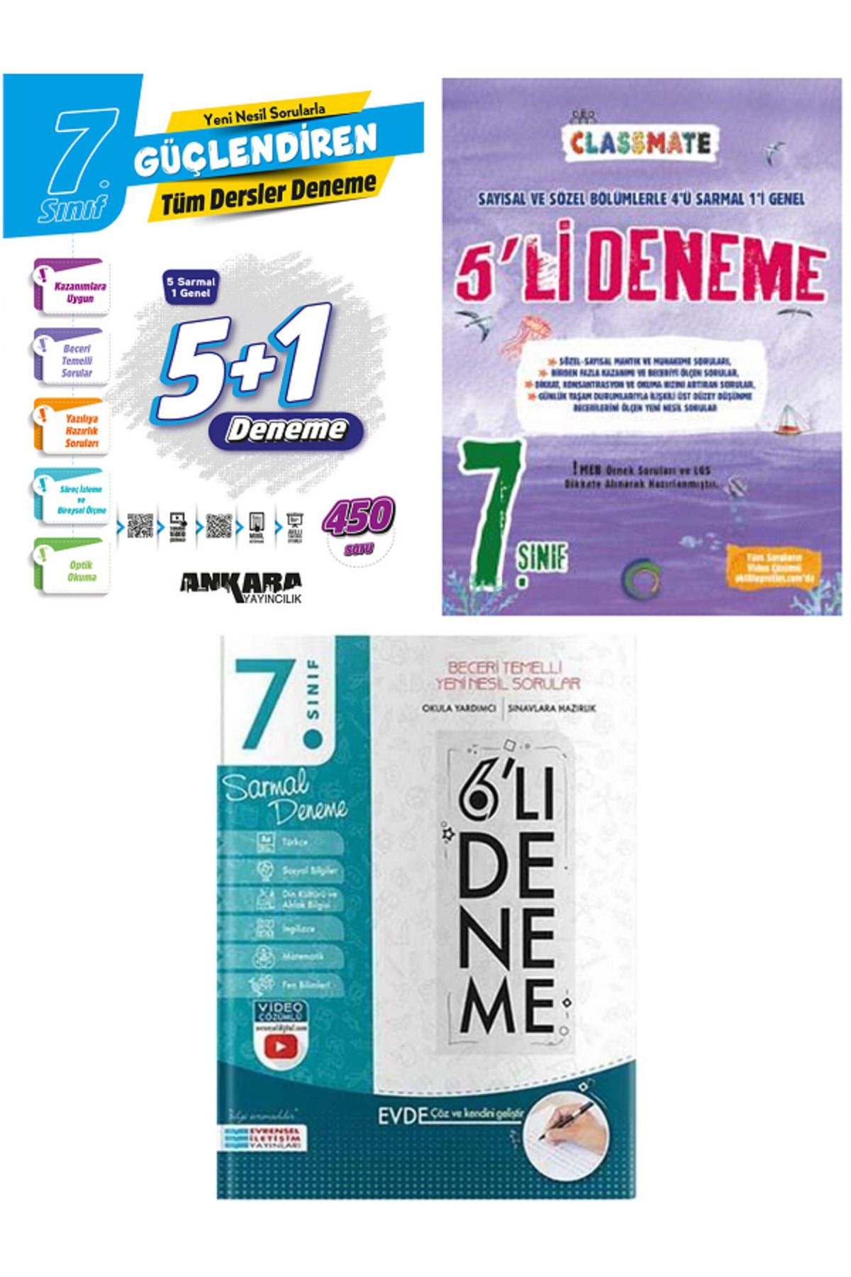 Evrensel İletişim Yayınları 7.Sınıf Ankara Güçlendiren 5+1 Deneme + Okyanus Classmate 5'Li Deneme + Evrensel 6'Lı / 3 KİTAP