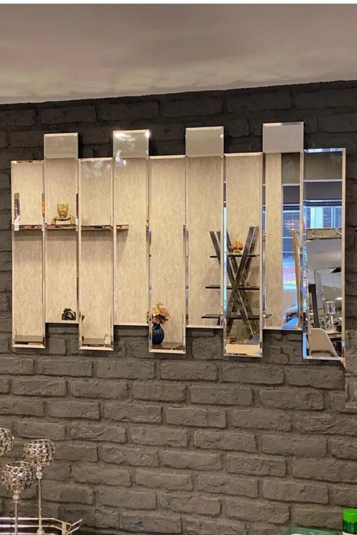ZERAYNA 9 Parça 12x70 cm Şişecam Flotal Piyano Duvar Aynası – Beyaz Renk Bizoteli Dekoratif Ayna Seti