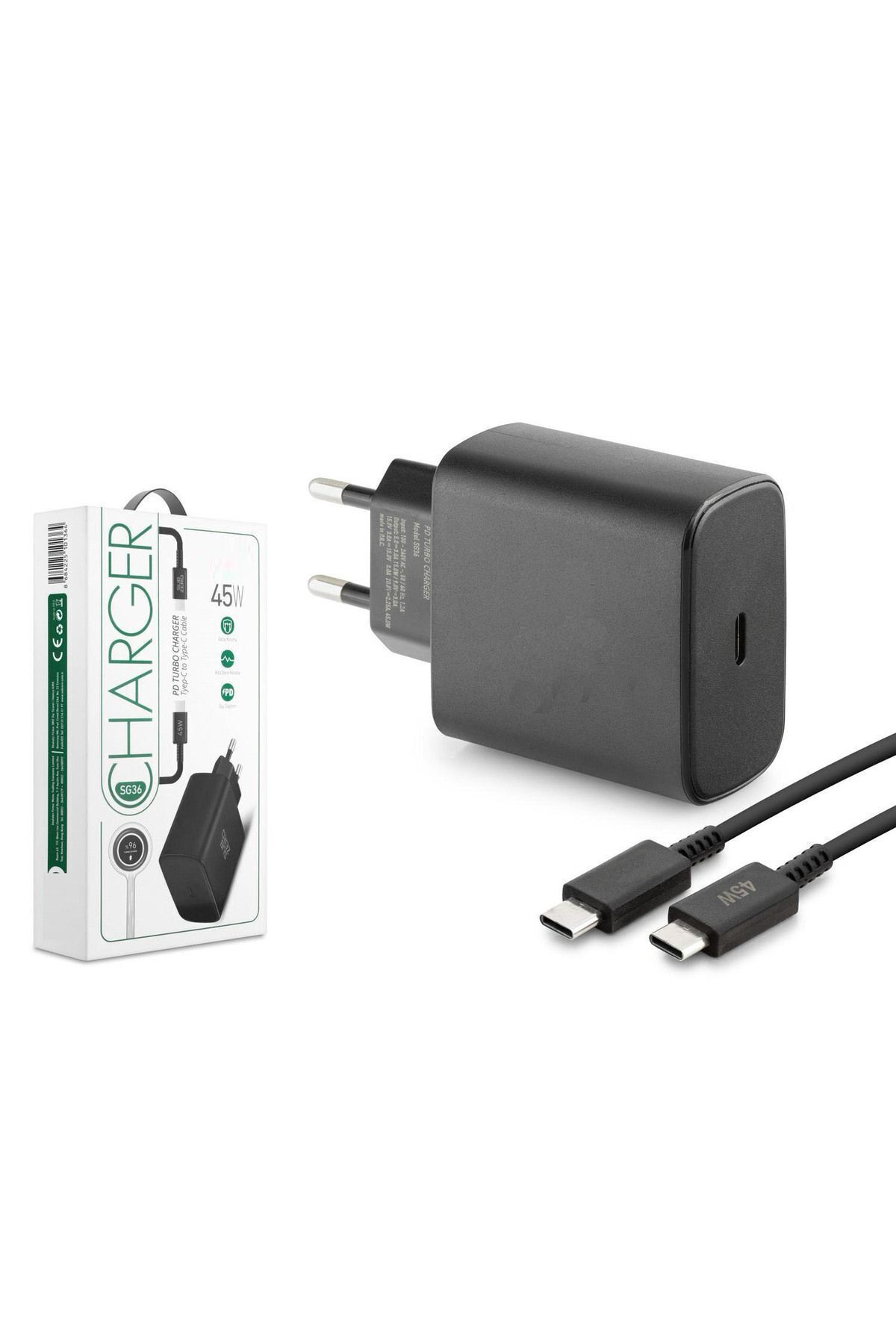 Anka Cep Cep Telefonu Aksesuarları Samsung Galaxy S22+ Uyumlu 45W PD Type-C to Type-C (Turbo) Siyah Şarj Aleti SG36
