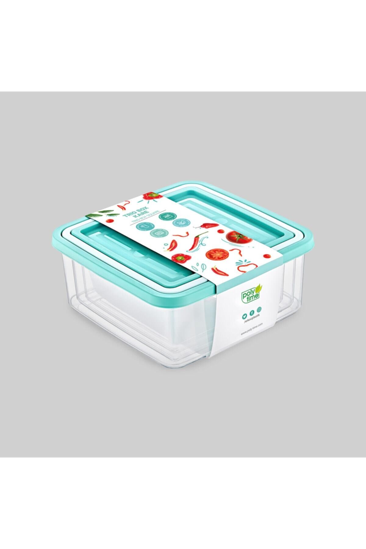 teknotrust 3'lü Kare Saklama Kabı Seti, Şeffaf, 0.7, 1 ve 1.5 lt, Pratik ve Temiz Kullanım