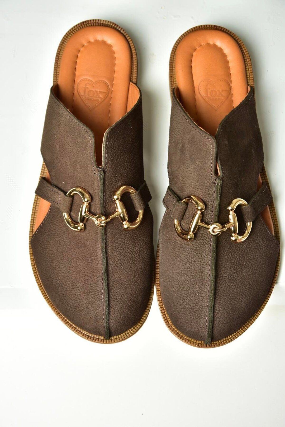 Fox Shoes U944150403 Kahverengi Hakiki Deri Önü Kapalı Kadın Terlik