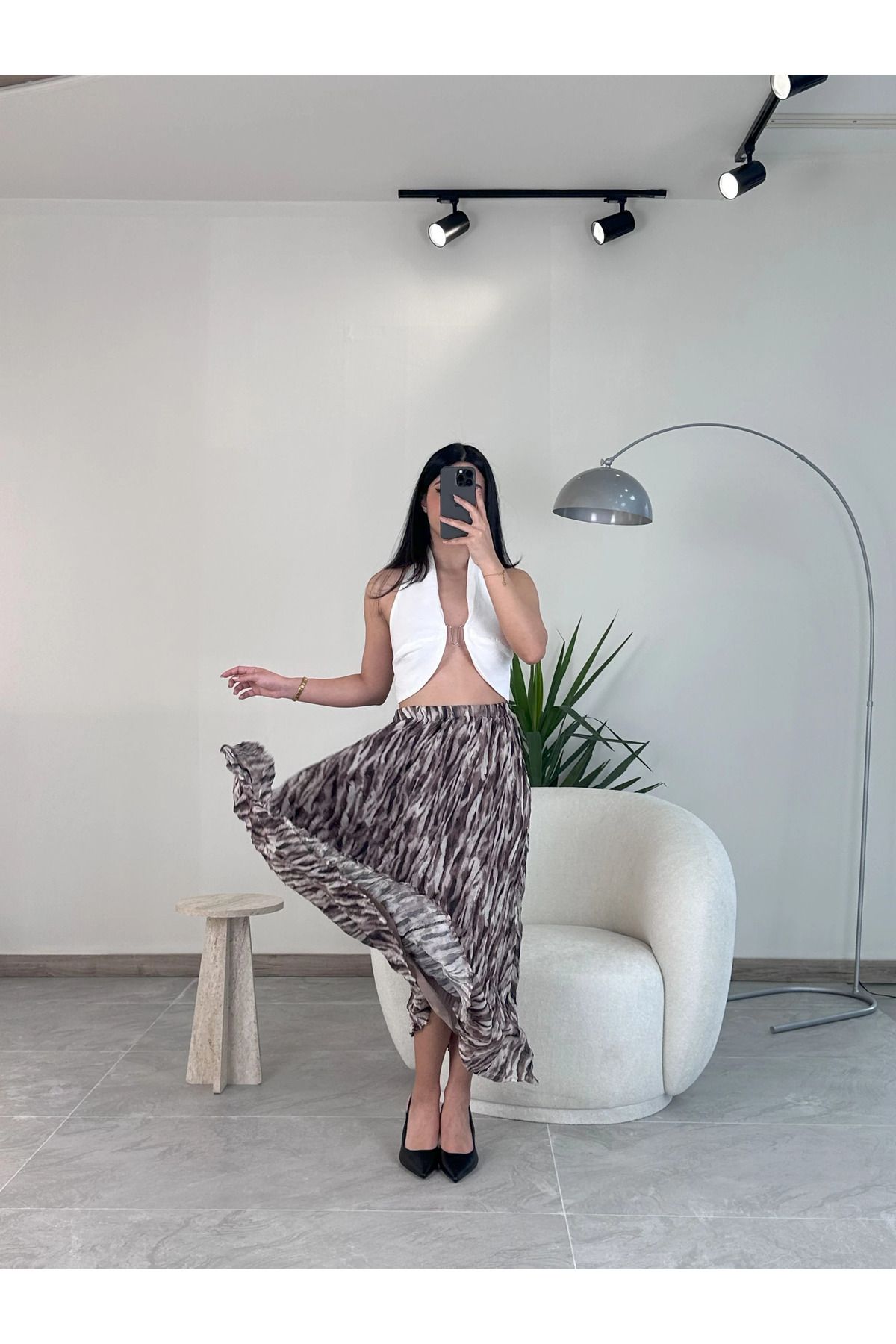 Kyra Studios Kahverengi 2265 Zebra Tül Etek