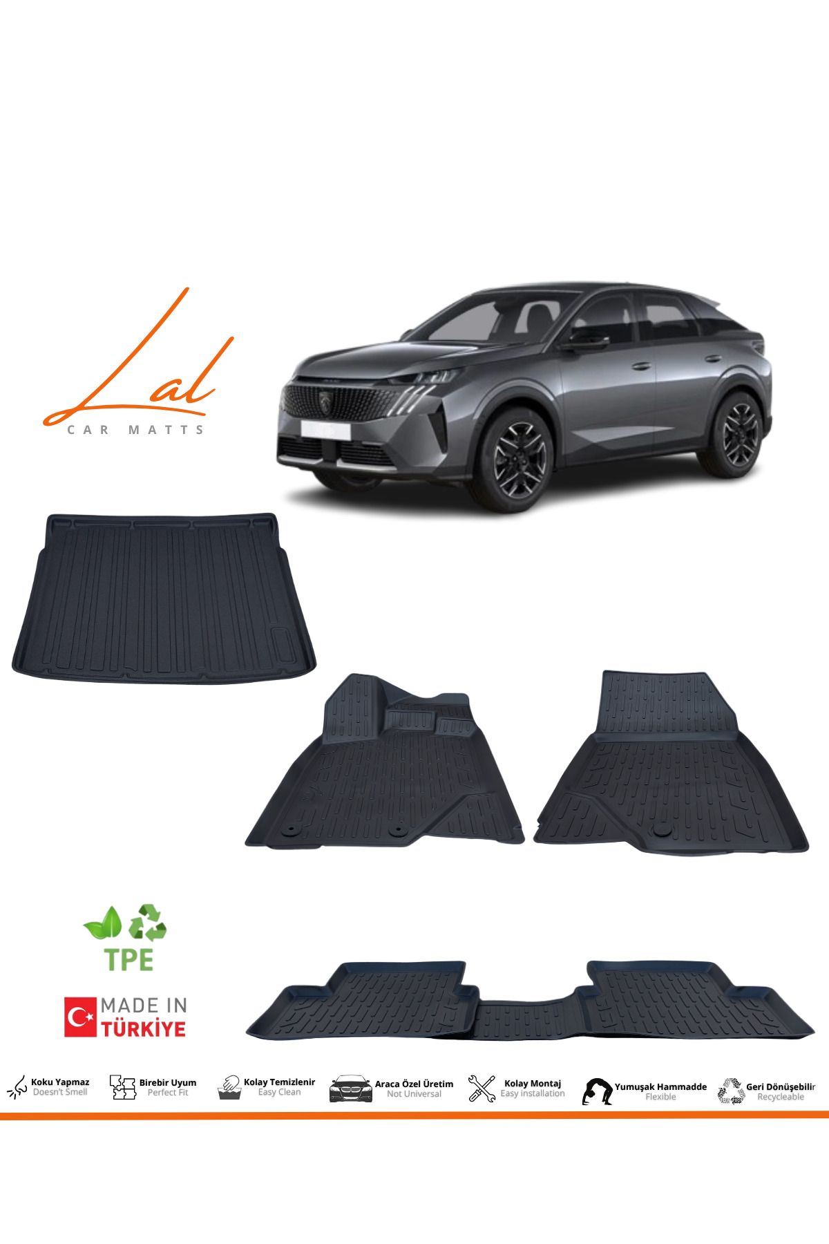 Lal Peugeot E 3008 (elektrikli) 3D Havuzlu Paspas Üst Kademe Bagaj Havuzu Seti (2024 ve sonrası uyumlu)