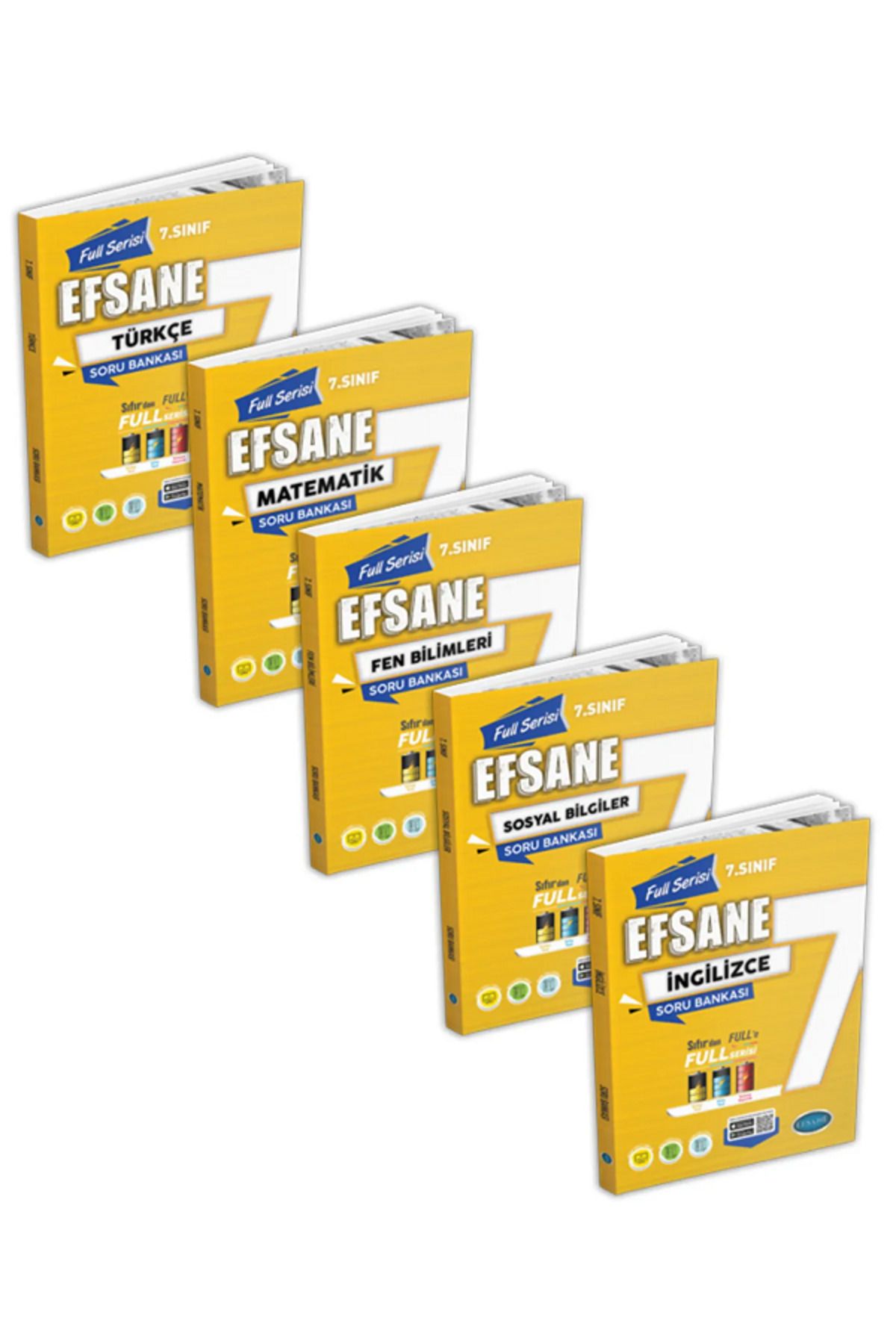 Evrensel İletişim Yayınları 7.Sınıf Efsane FULL Serisi Türkçe + Matematik + Fen + Sosyal + İngilizce Soru Bankaları / 5 KİTAP