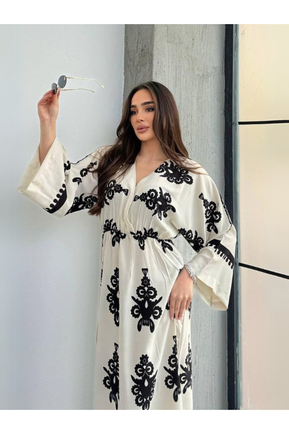 Rhythm Clothing-Ethnic Patterned, Comfortable Fit, Bat Sleeve, Slit Detail, Women's Summer Dress 5