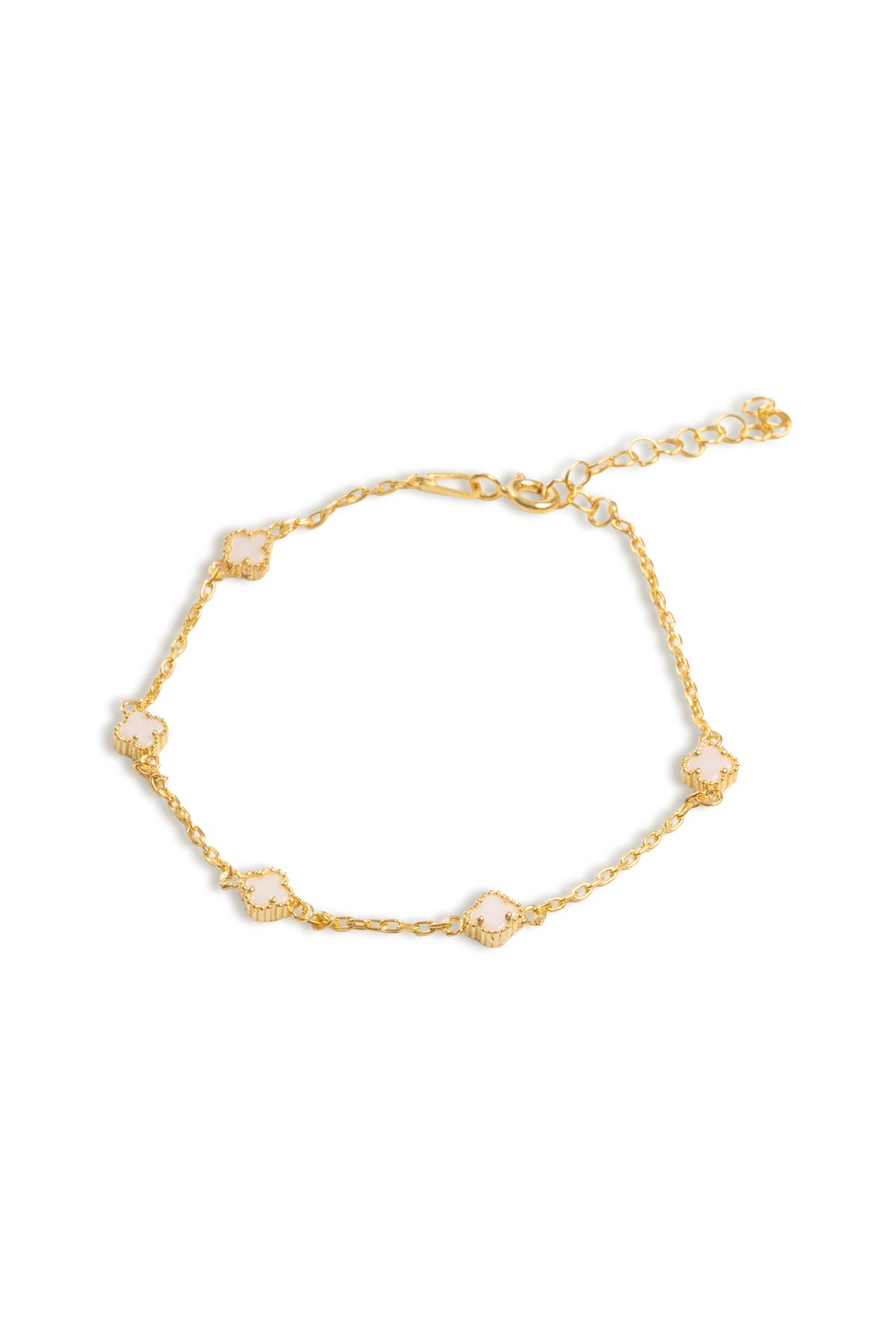 Bommsstore Renkli Taşlı Mini Yonca Figürlü Kadın Bileklik – 925 Ayar Gümüş Zincirli | Gold Kaplama Zincir