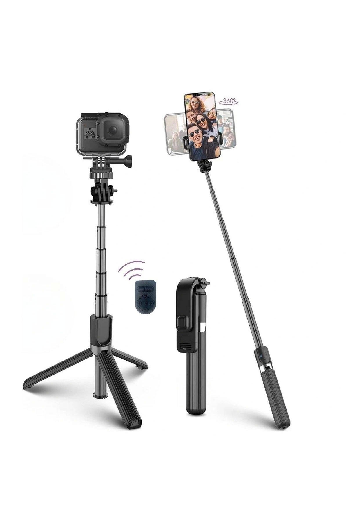 shopwave Fotoğraf Makinası ve Telefon Takılabilen 2si 1 Arada 2.2m Uzayan Selfie Çubuğu Kumandalı Tripod (504