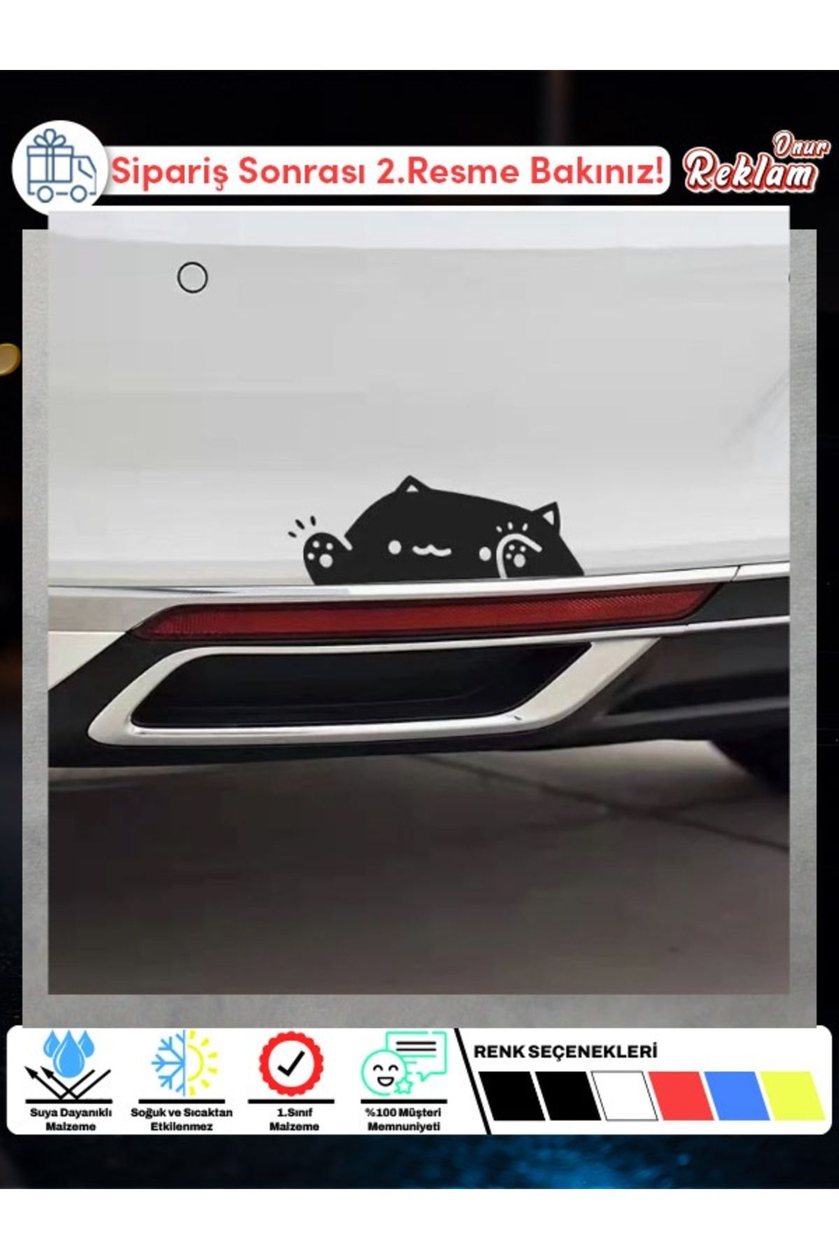 Onur Reklam Sevimli Kedi Sticker – Araba & Laptop Yüzey Etiketi (Suya Dayanıklı)