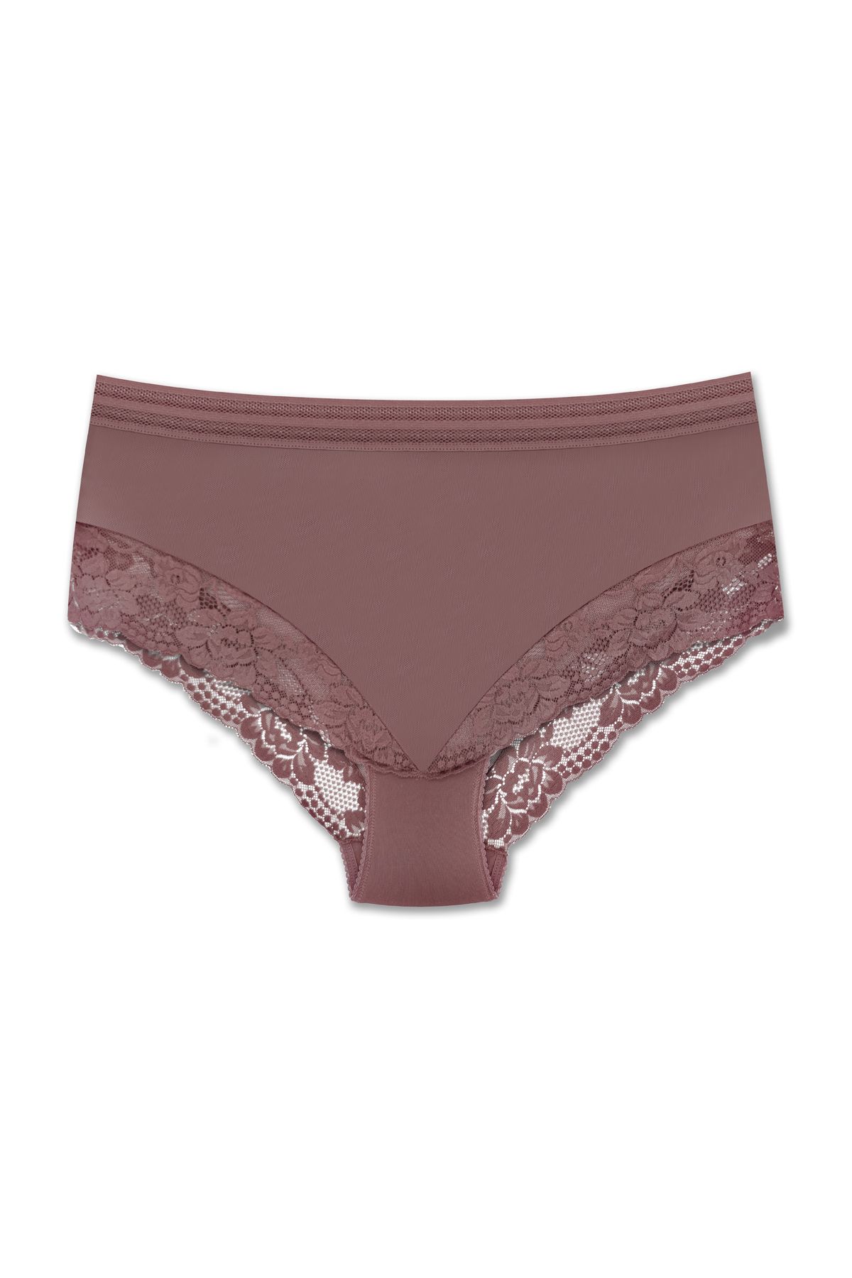 ZENA UNDERWEAR Tül ve Dantel Detaylı Lastikli Yüksek Bel Büyük Beden Kadın Külot