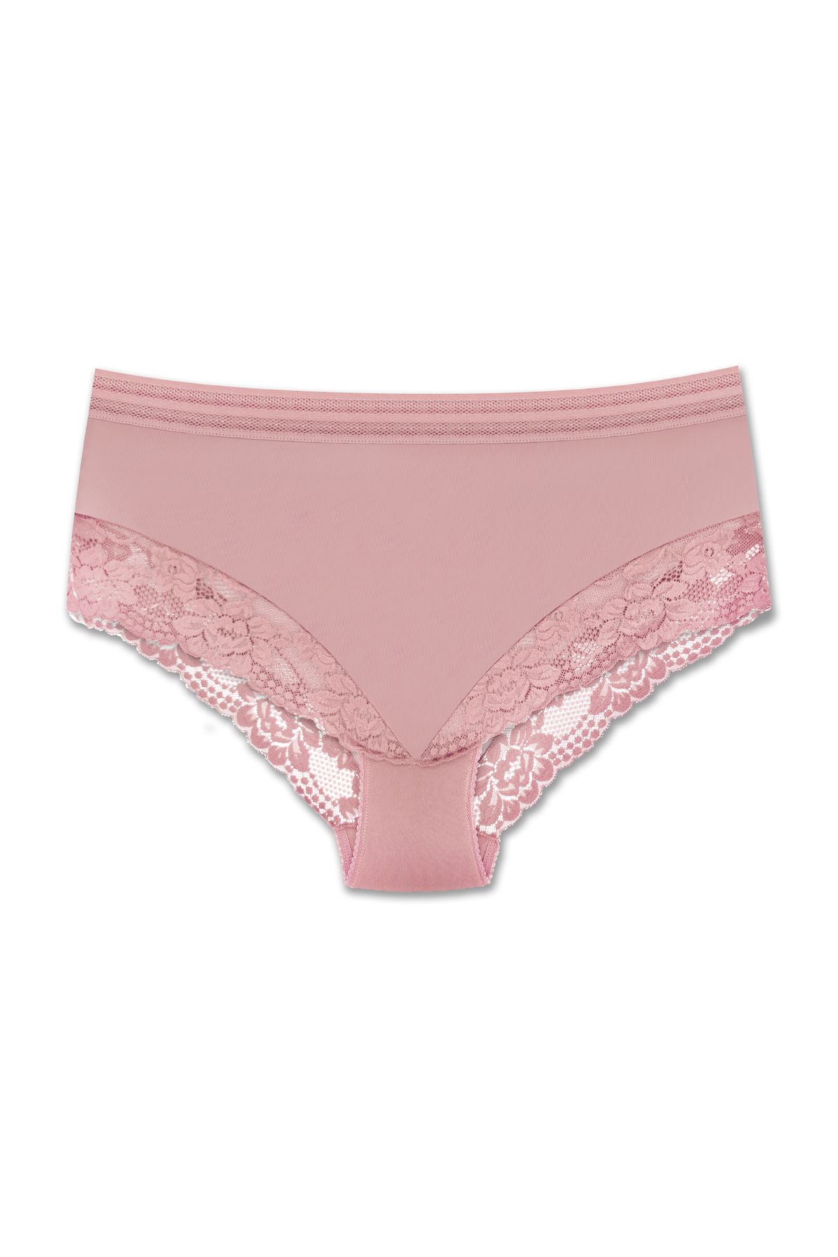ZENA UNDERWEAR Tül ve Dantel Detaylı Lastikli Yüksek Bel Büyük Beden Kadın Külot