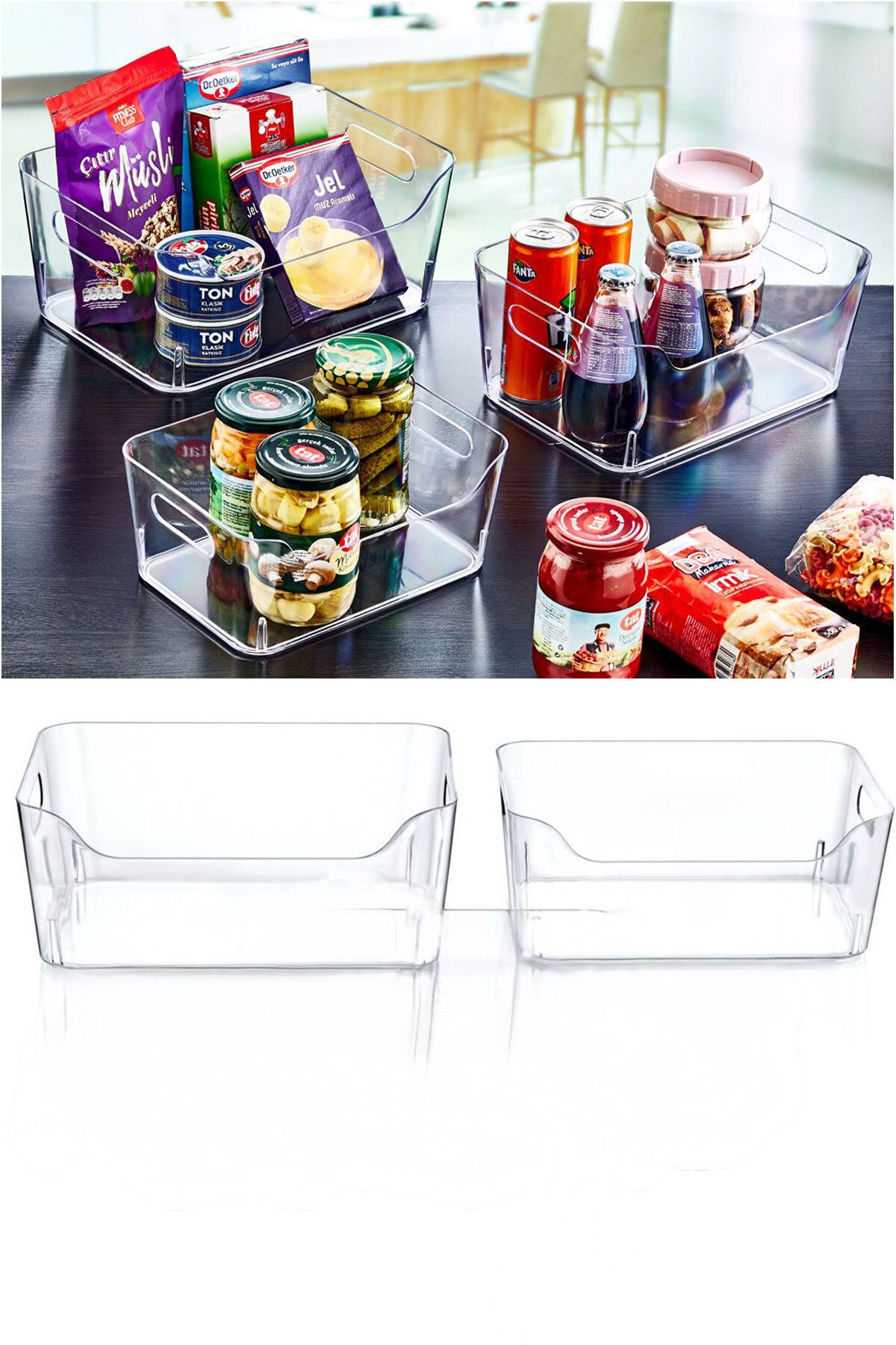 SİHİRLİ AYAKLAR 2'li Clear Dolap İçi Düzenleyici Sepet, Saklama Kutusu, Banyo ve Mutfak Organizer 5litre ve 7litre