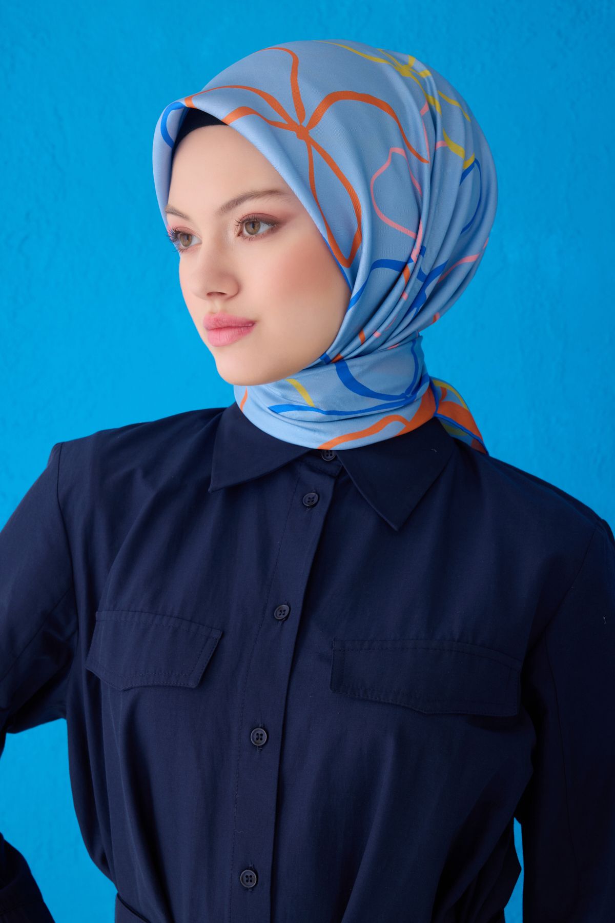 Belli Twill İpek Eşarp 4113D Çizgili Desen Bebe Mavisi-Çok Renkli-01