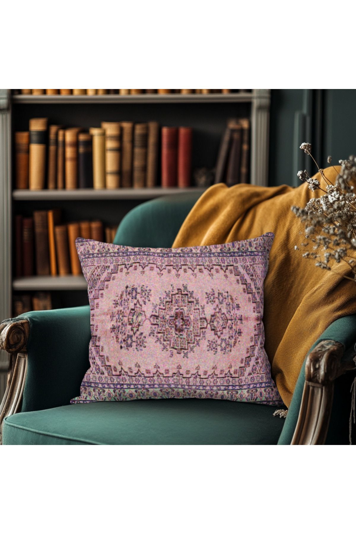 TURKISHRUG KINGDOM Lila Etnik Desenli Baskı Kırlent Kılıfı