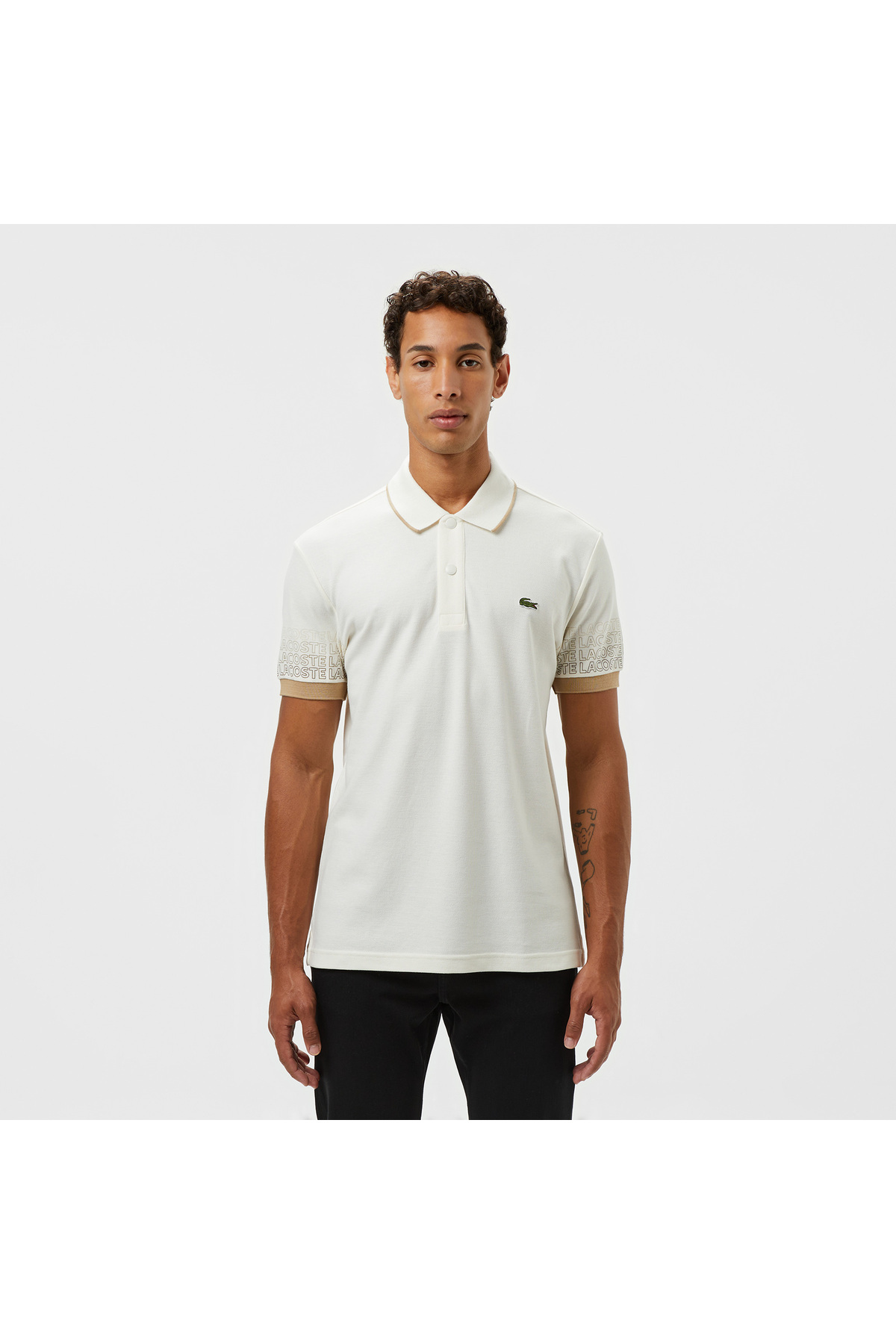 Loose Fit Erkek Baskılı Beyaz Polo
