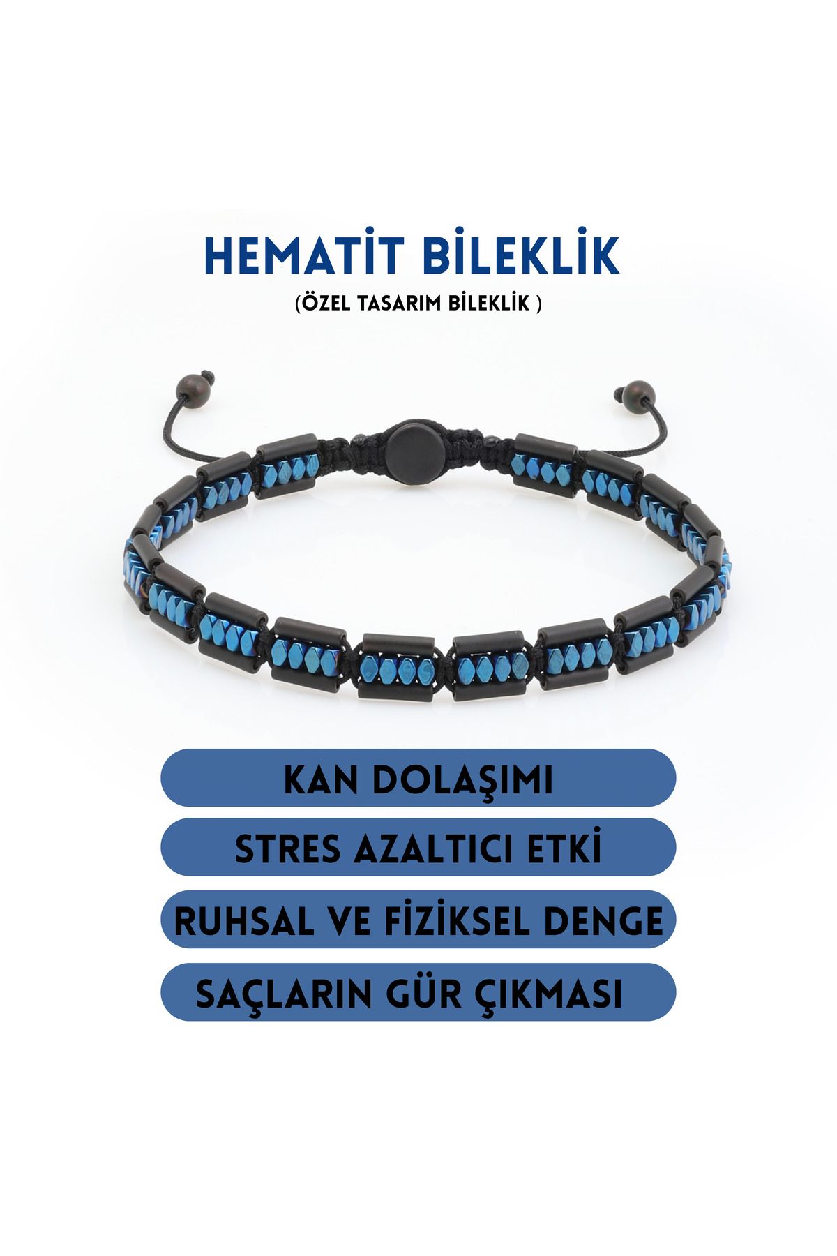 Sırlı Taş Hematit Bileklik - Lotus Black Blue Bileklik - Özel Kesim Ayarlanabilir