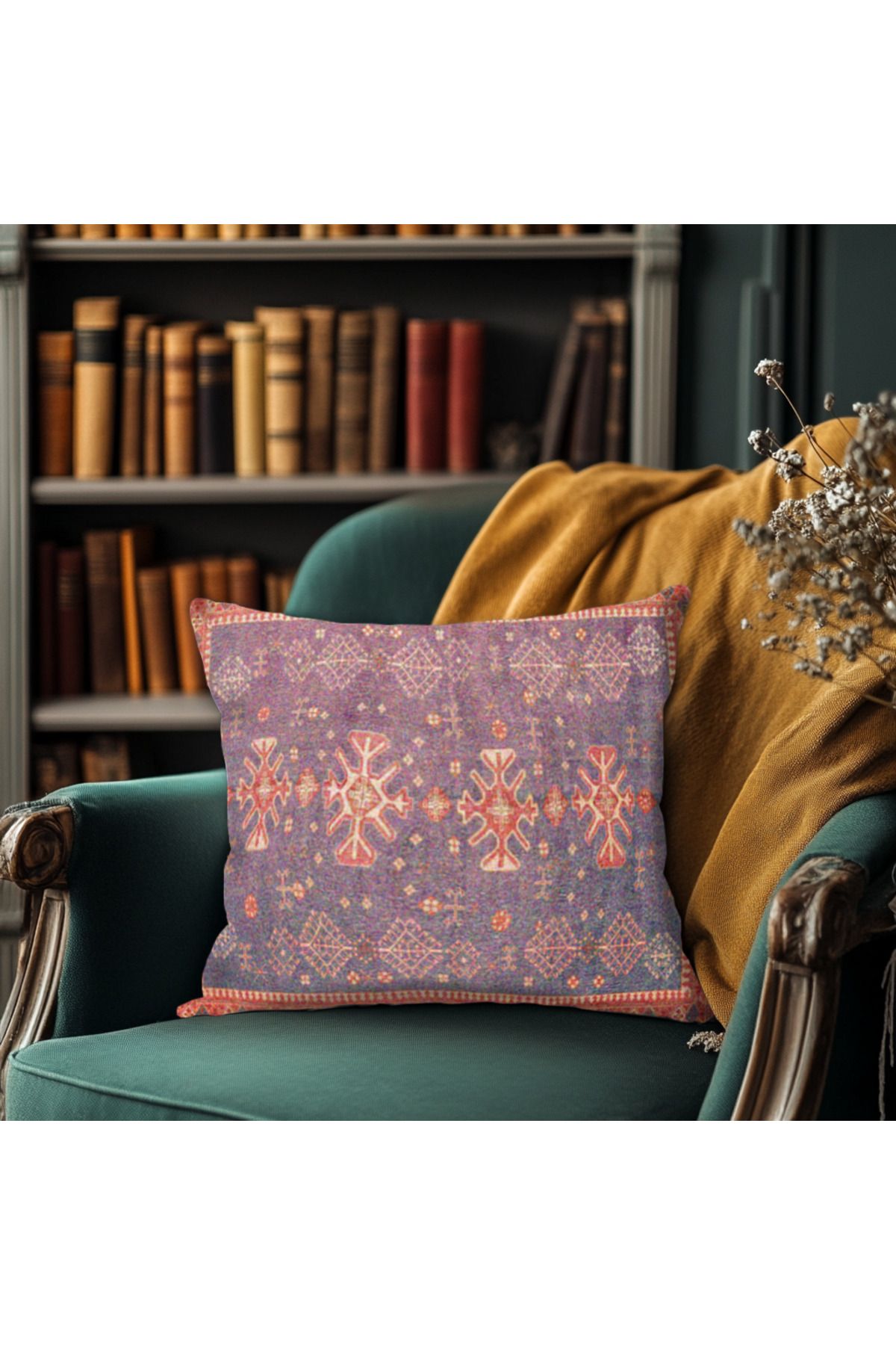 TURKISHRUG KINGDOM Antika Kilim Desenli Baskı Kırlent Kılıfı