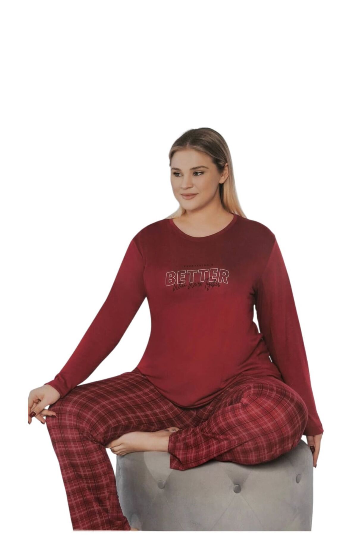 Alperi Büyük Beden Yazlık Uzun Kol Pijama Takımı