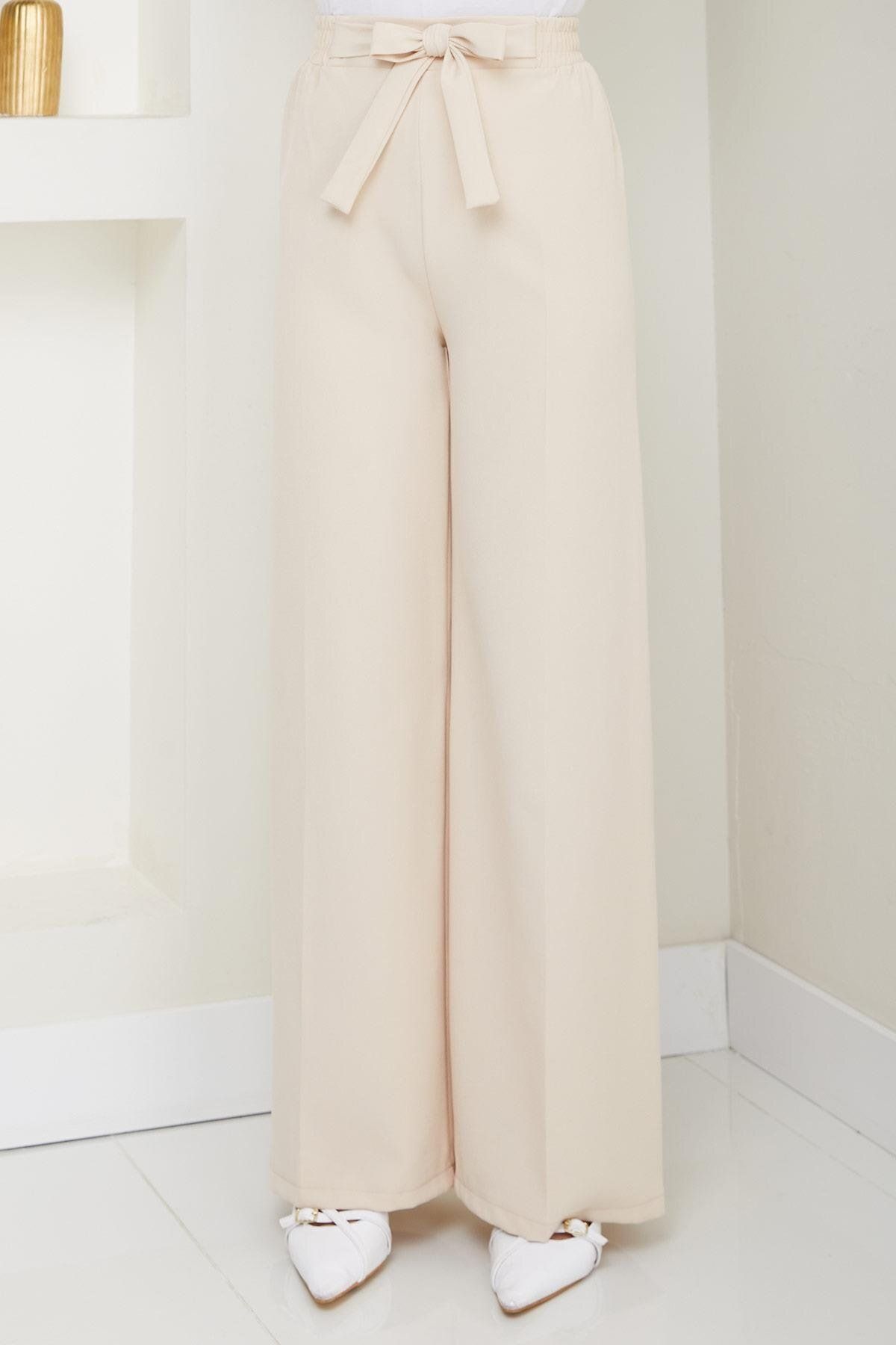 hafsamina Bağlamalı Pantolon Bej HM2782