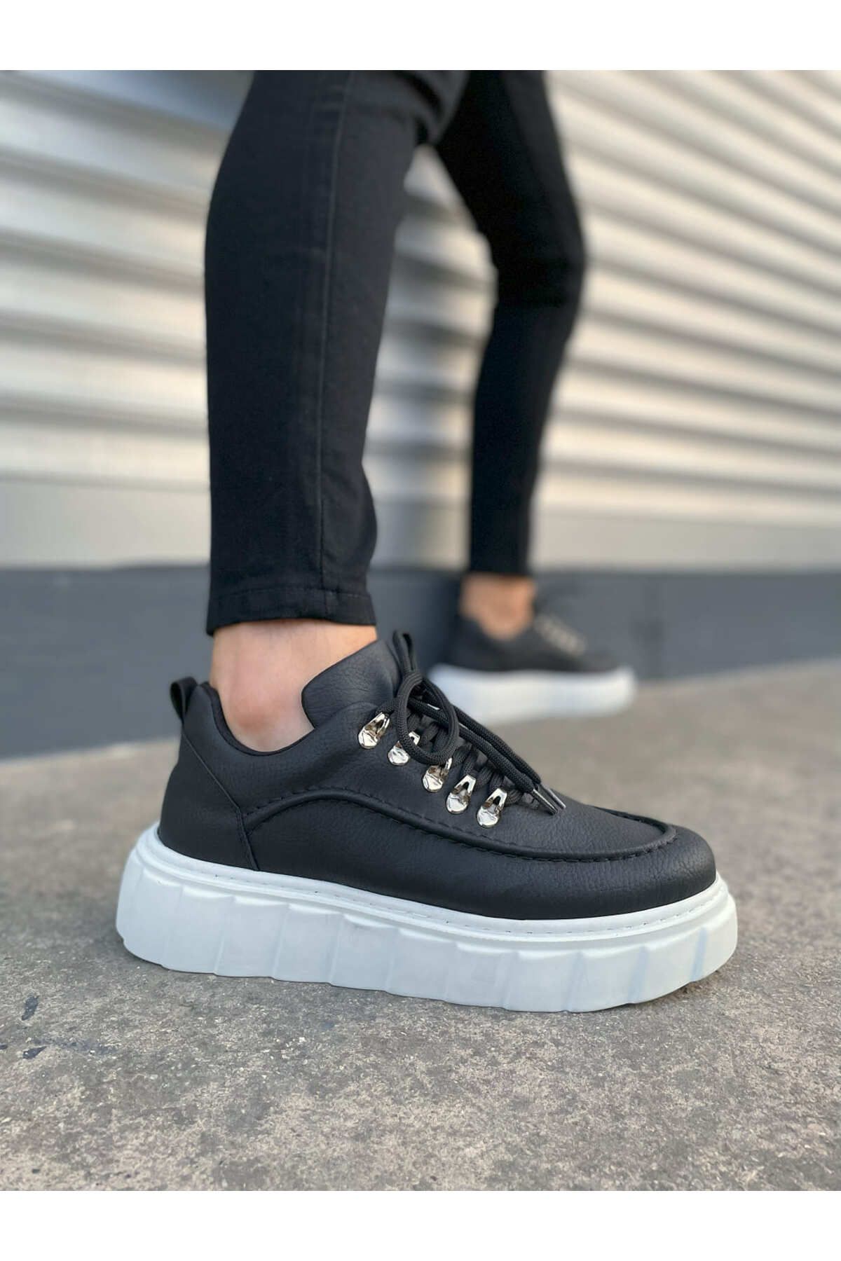 Zerenyus JY010 Premium Cloud Kalın Taban Erkek Sneaker - Siyah Beyaz