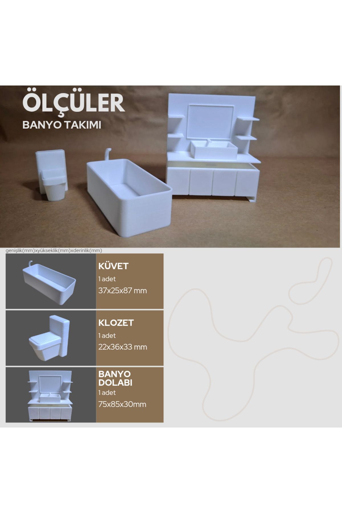 Home 1/20 ölçek maket banyo mobilya seti-boyanabilir,minyatür