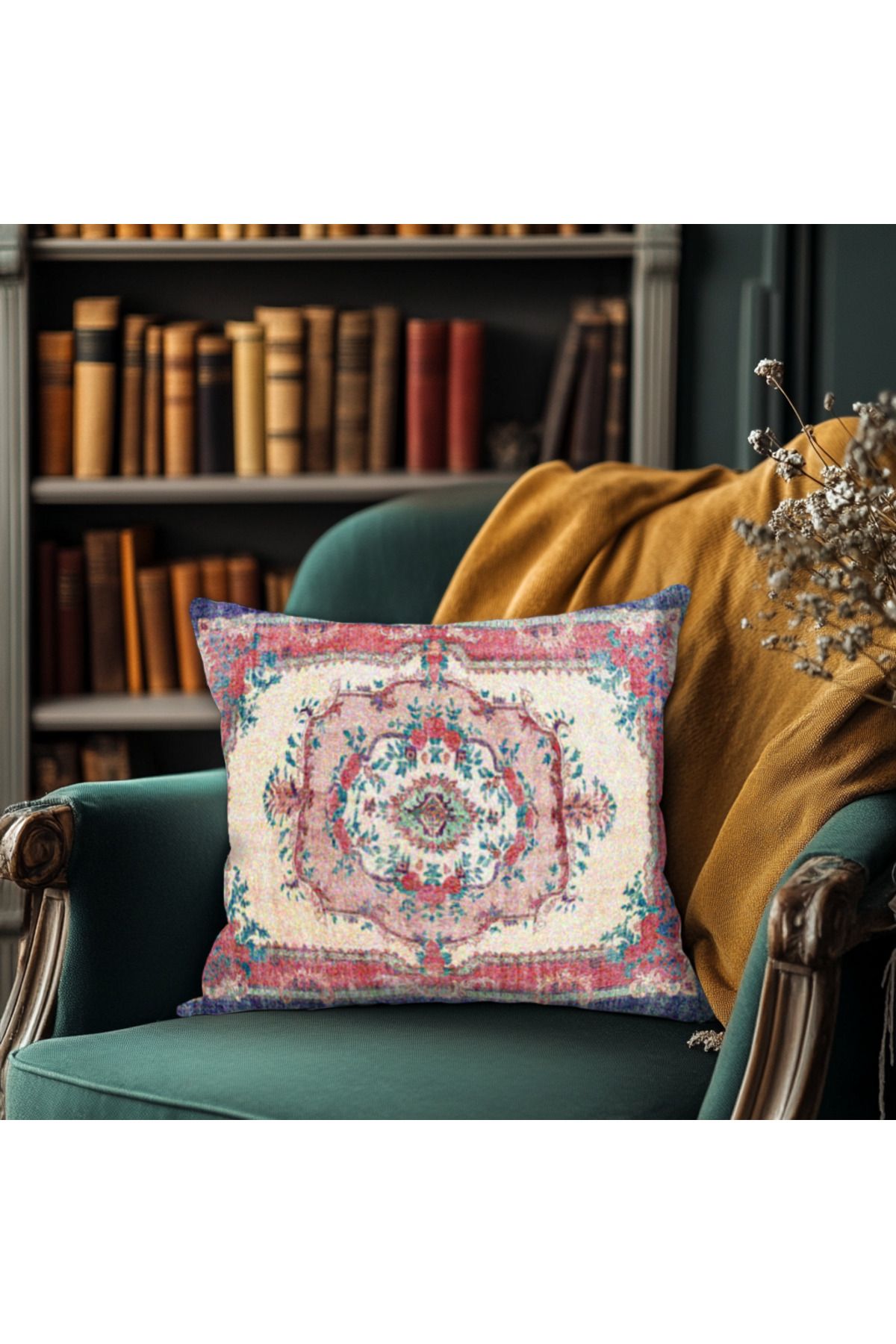 TURKISHRUG KINGDOM Otantik Desenli Kilim Baskı Kırlent Kılıfı Yastık