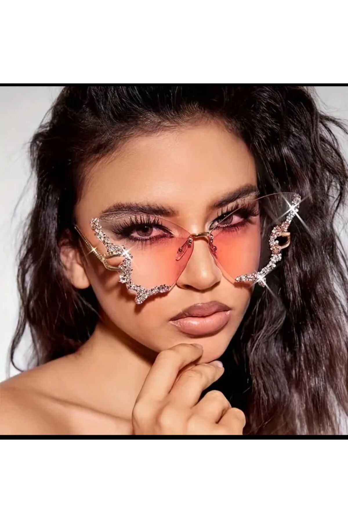 SUNA SOMON Parıldayan Taşlı Şık Kelebek Şeklinde Çerçevesiz Moda Güneş Gözlük