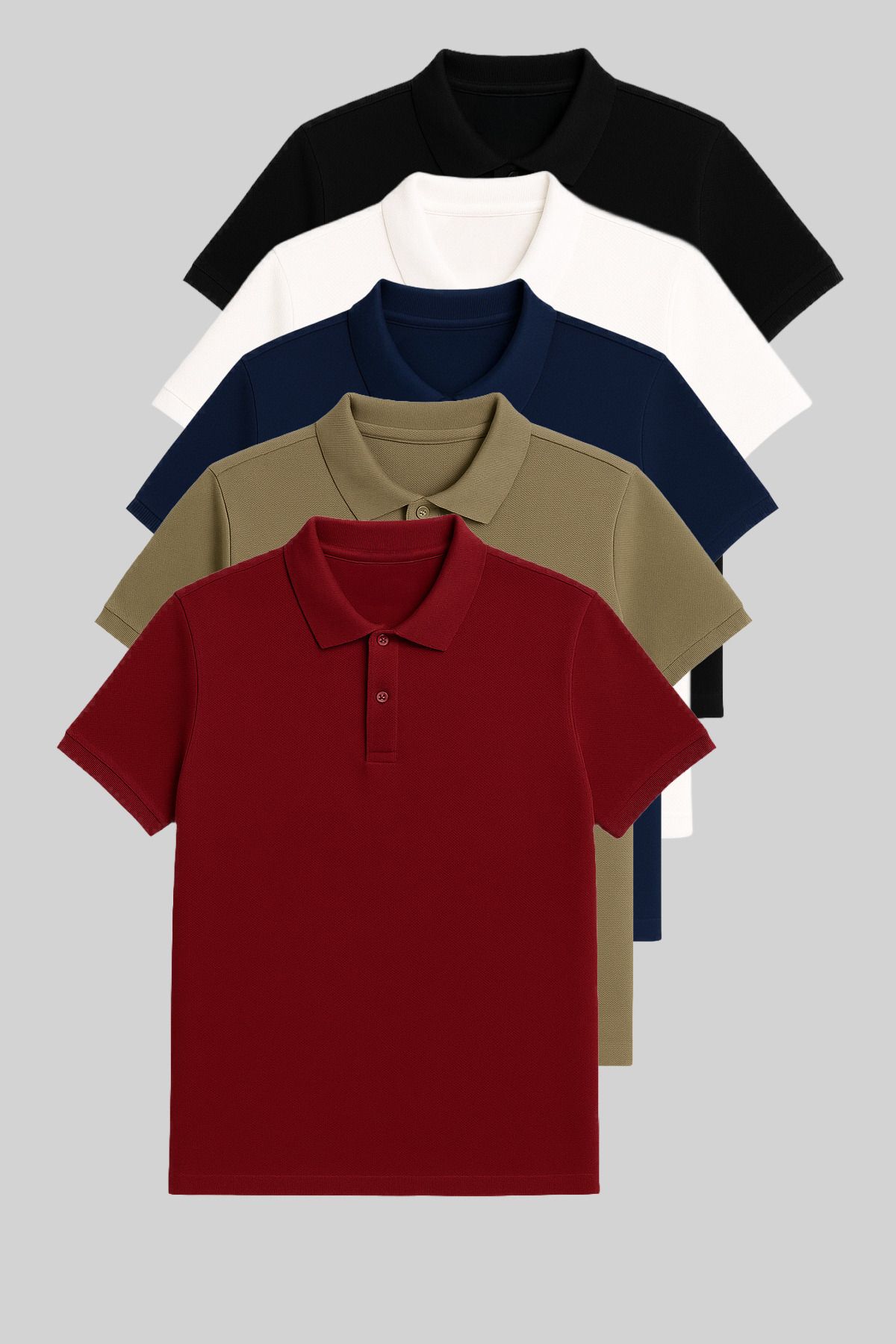 MAXIMILLIAN Erkek 5'Li %100 Pamuk Polo Yaka T-shirt Siyah-Beyaz-Lacivert-Haki-Bordo