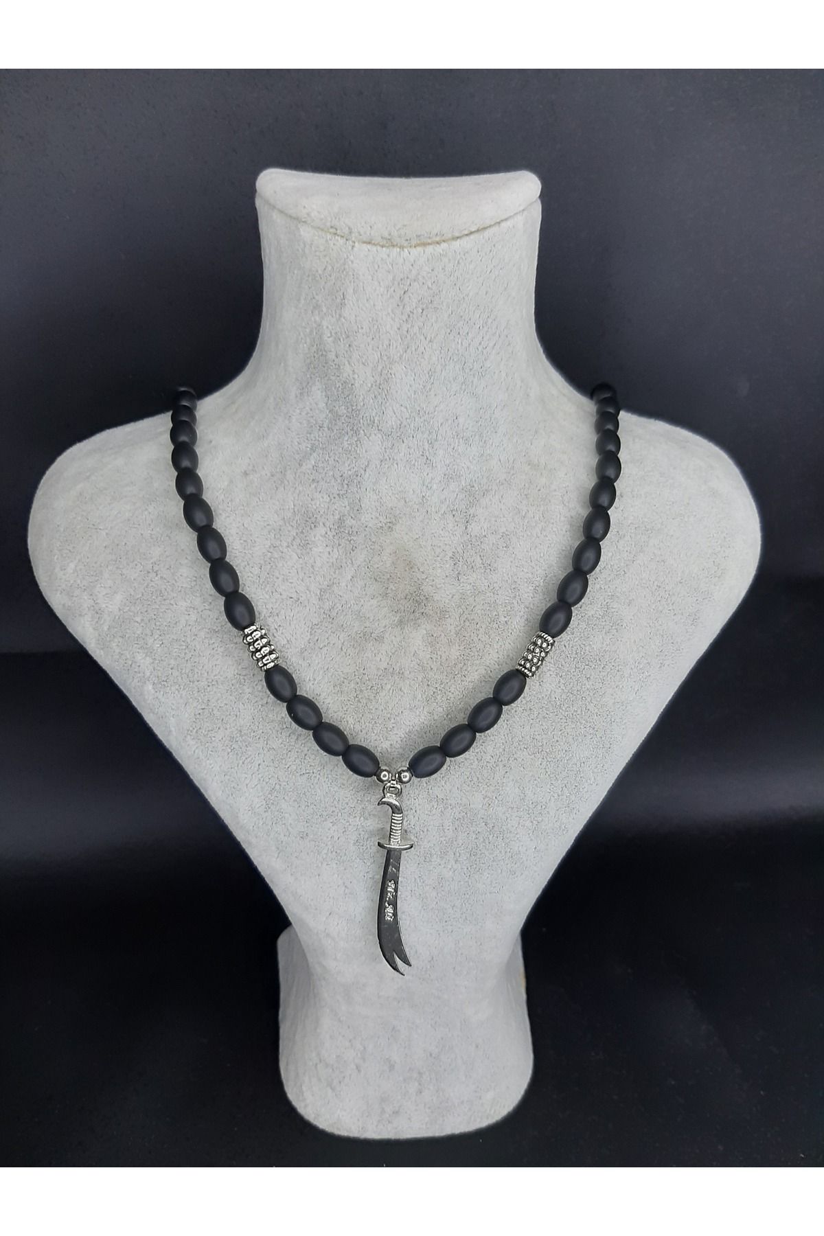 MRYart Oniks Taşı Kolye – Zülfikar Kılıç Uçlu, Doğal Taş, El Yapımı, Unisex