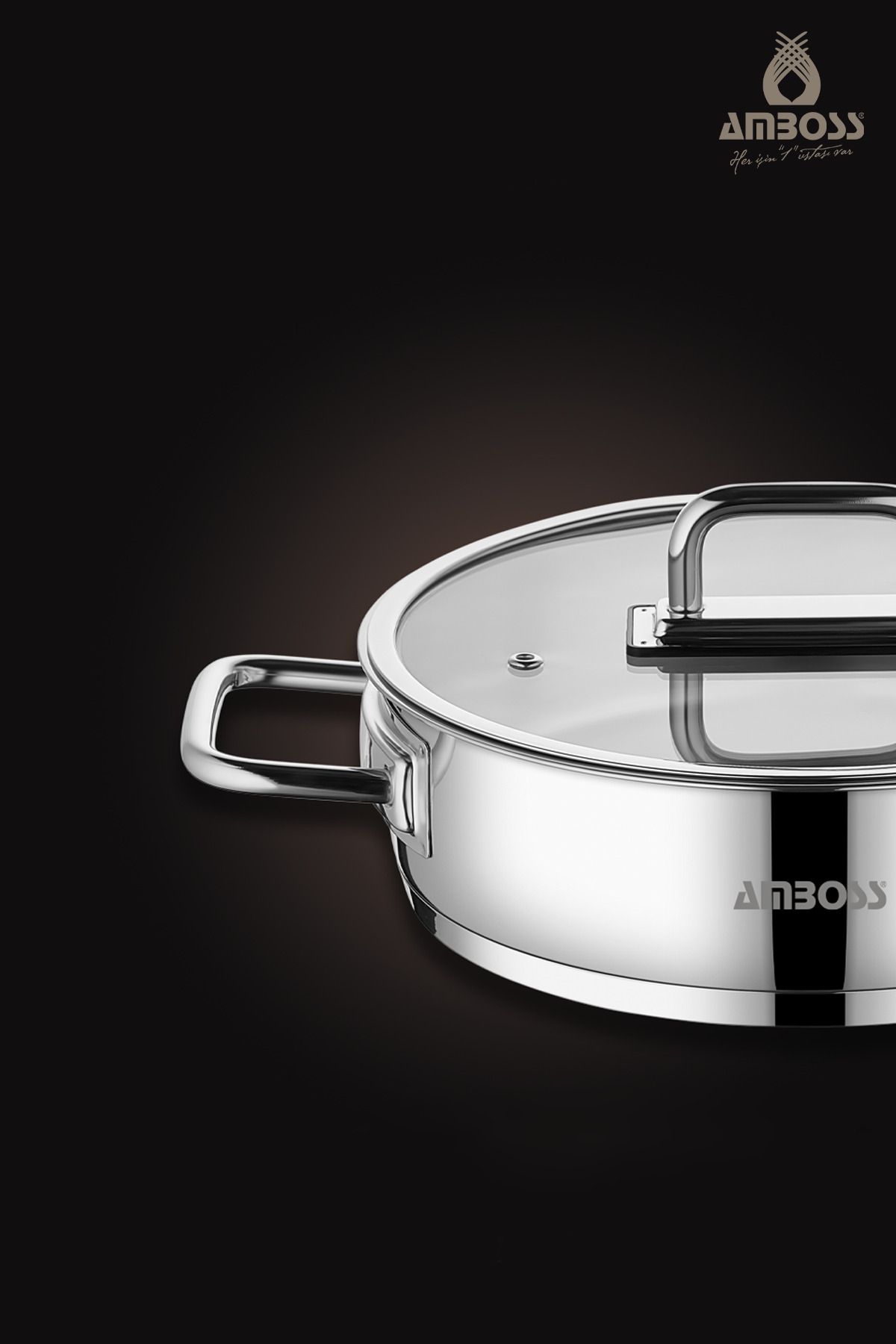 Amboss-Плоска касерола Nova от неръждаема стомана със стъклен капак 28x8 см 3