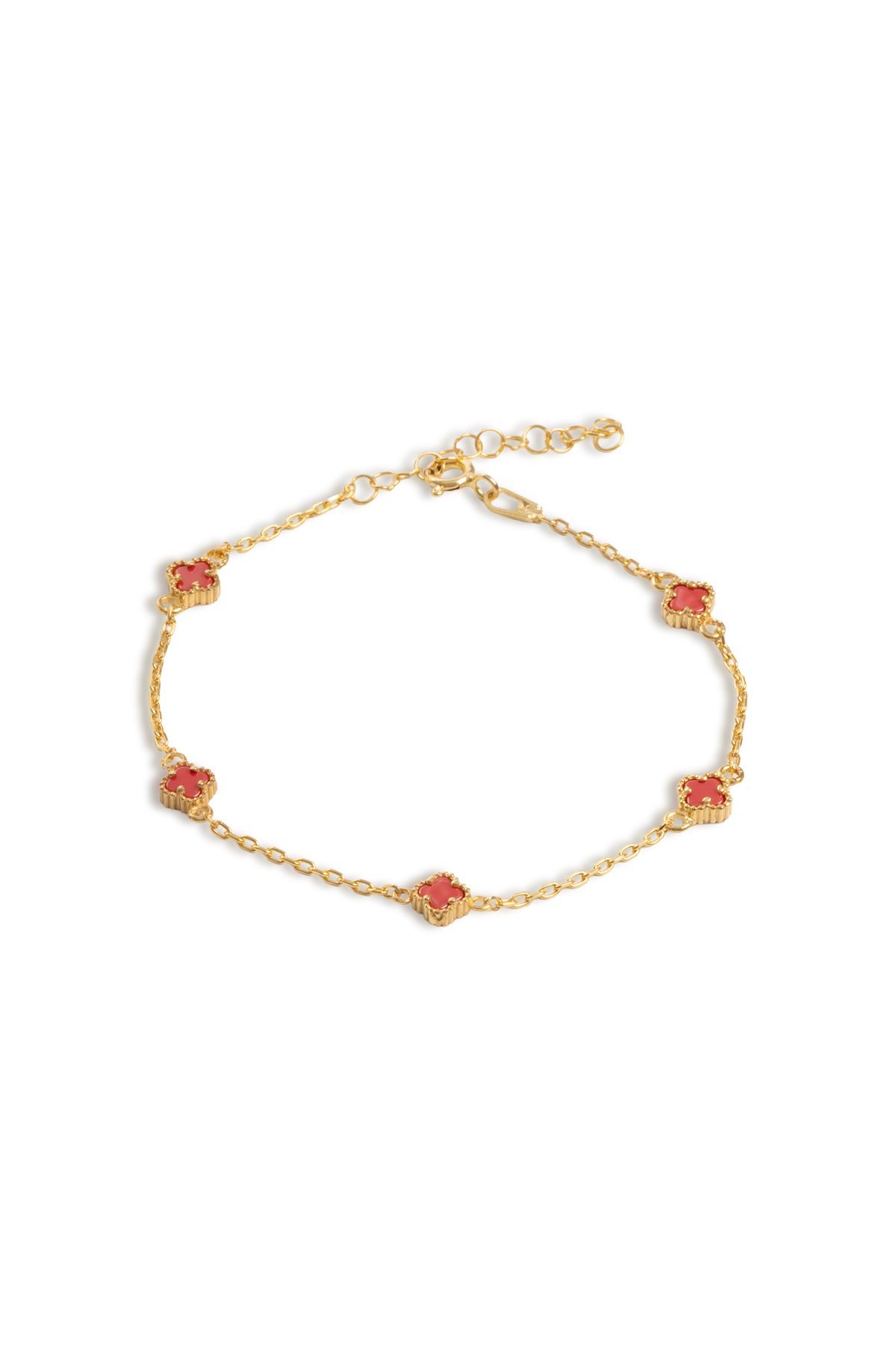 Bommsstore Renkli Taşlı Mini Yonca Figürlü Kadın Bileklik – 925 Ayar Gümüş Zincirli | Gold Kaplama Zincir