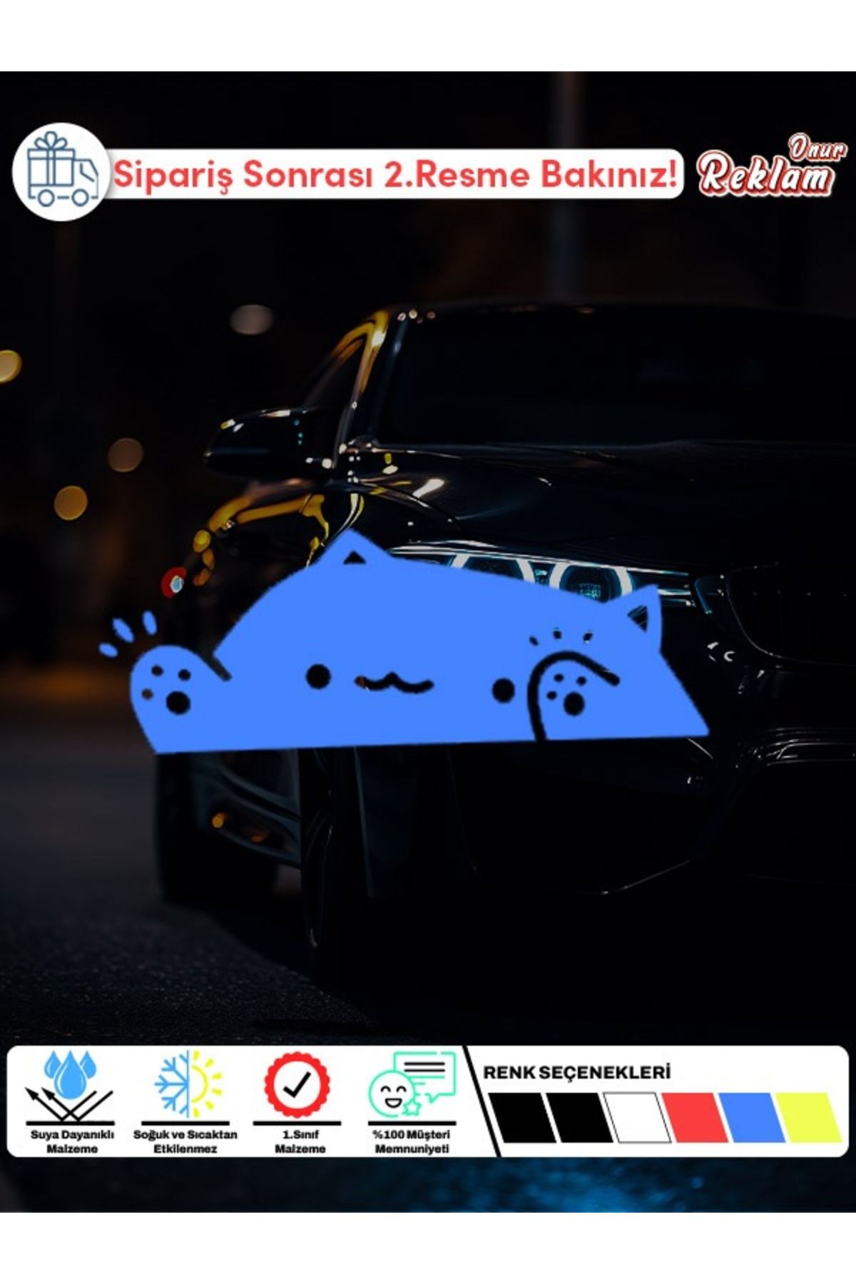 Onur Reklam Sevimli Kedi Sticker – Araba & Laptop Yüzey Etiketi (Suya Dayanıklı)