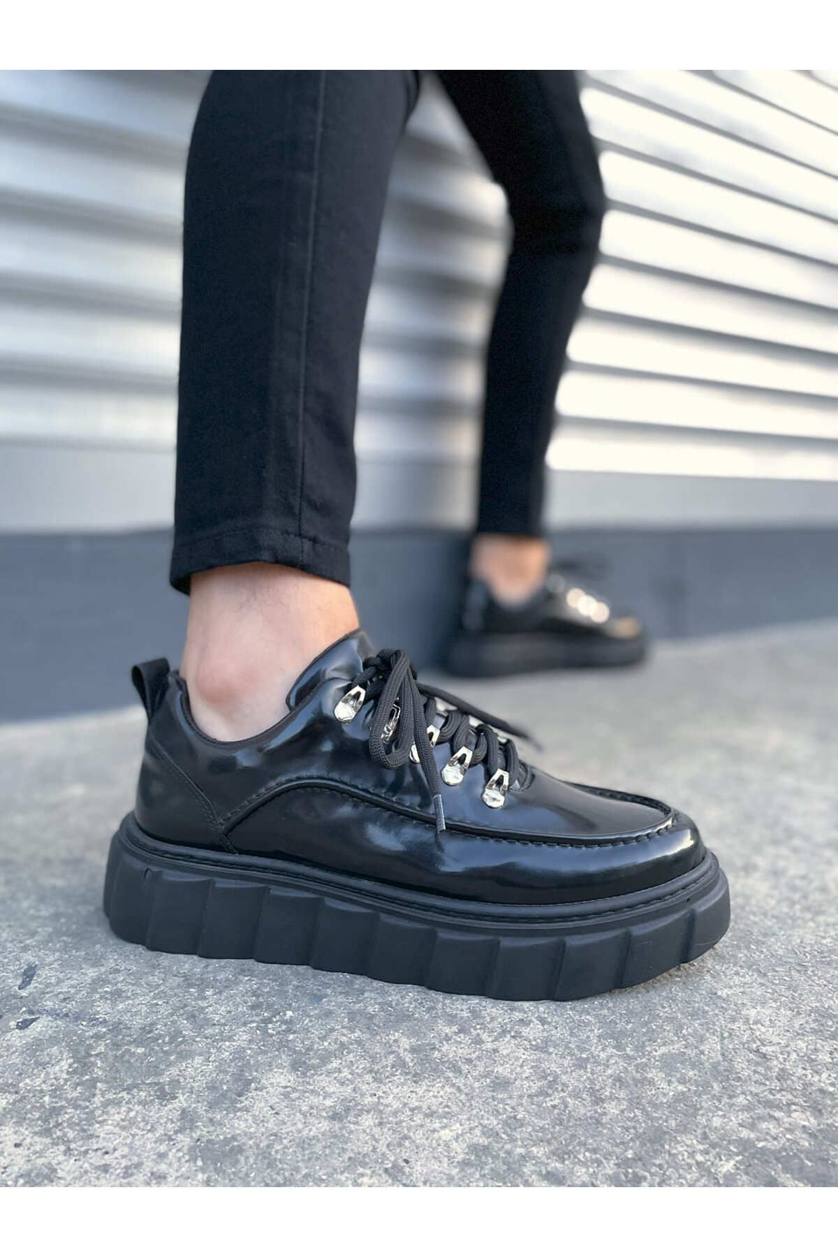 Zerenyus JY010 Premium Cloud Kalın Taban Erkek Sneaker - Siyah Rugan