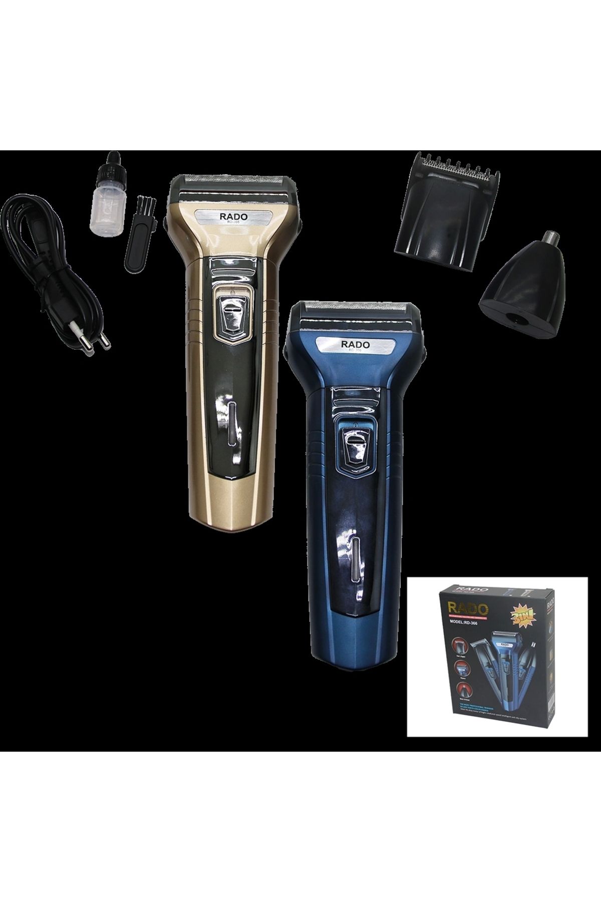shopwave 3IN1 SIFIR SAKAL - BURUN-KULAK KIL ALMA - SAÇ SAKAL FİŞ ŞARJLI TRAŞ MAKİNESİ RD-366 (5047)